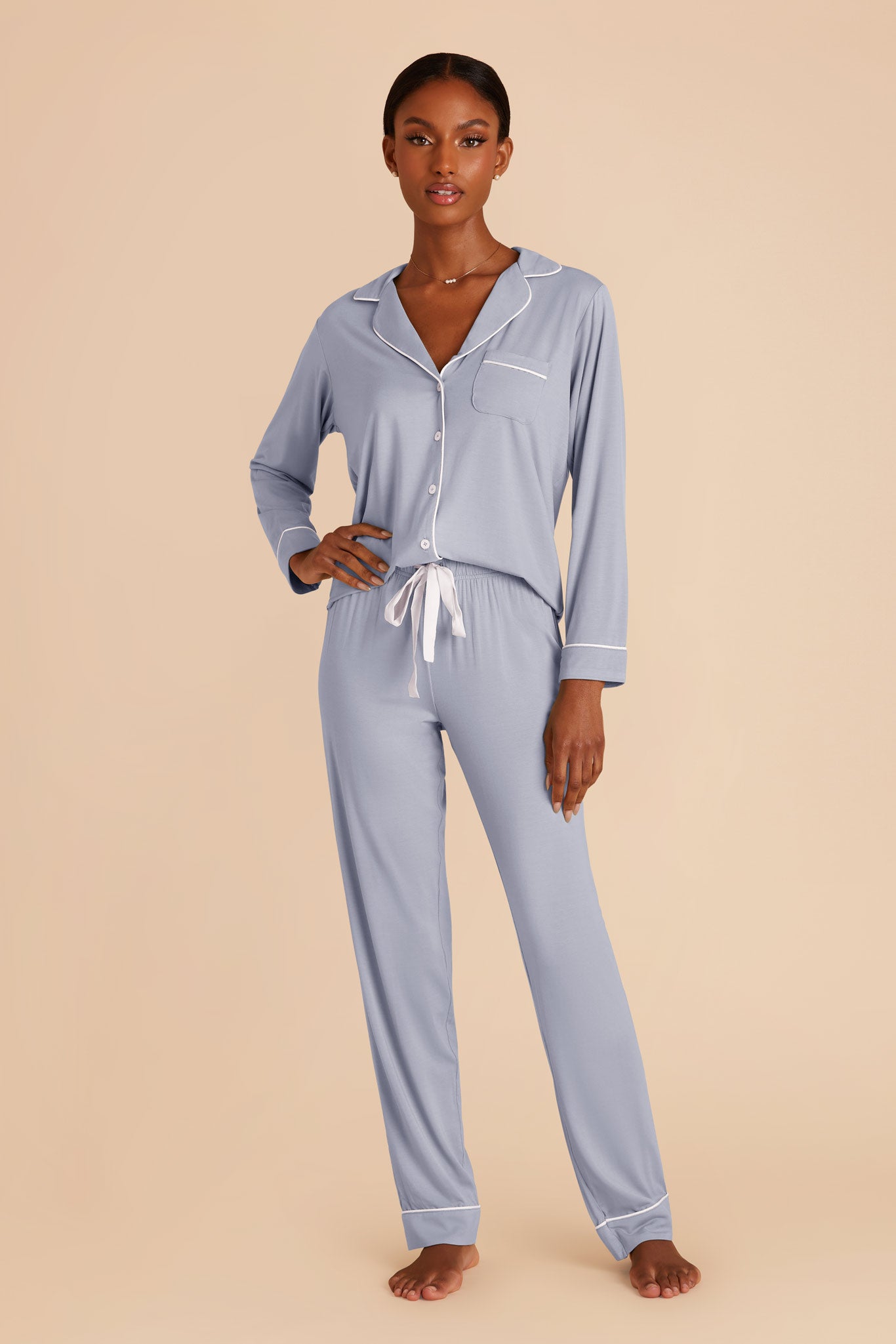 Bamboo Jersey Long Sleeve Pajama Set - Dusty Blue | Jonny