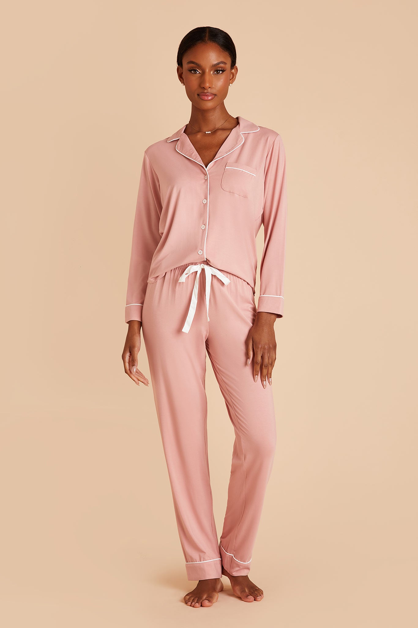 Bamboo Jersey Long Sleeve Pajama Set | Jonny - Dusty Rose