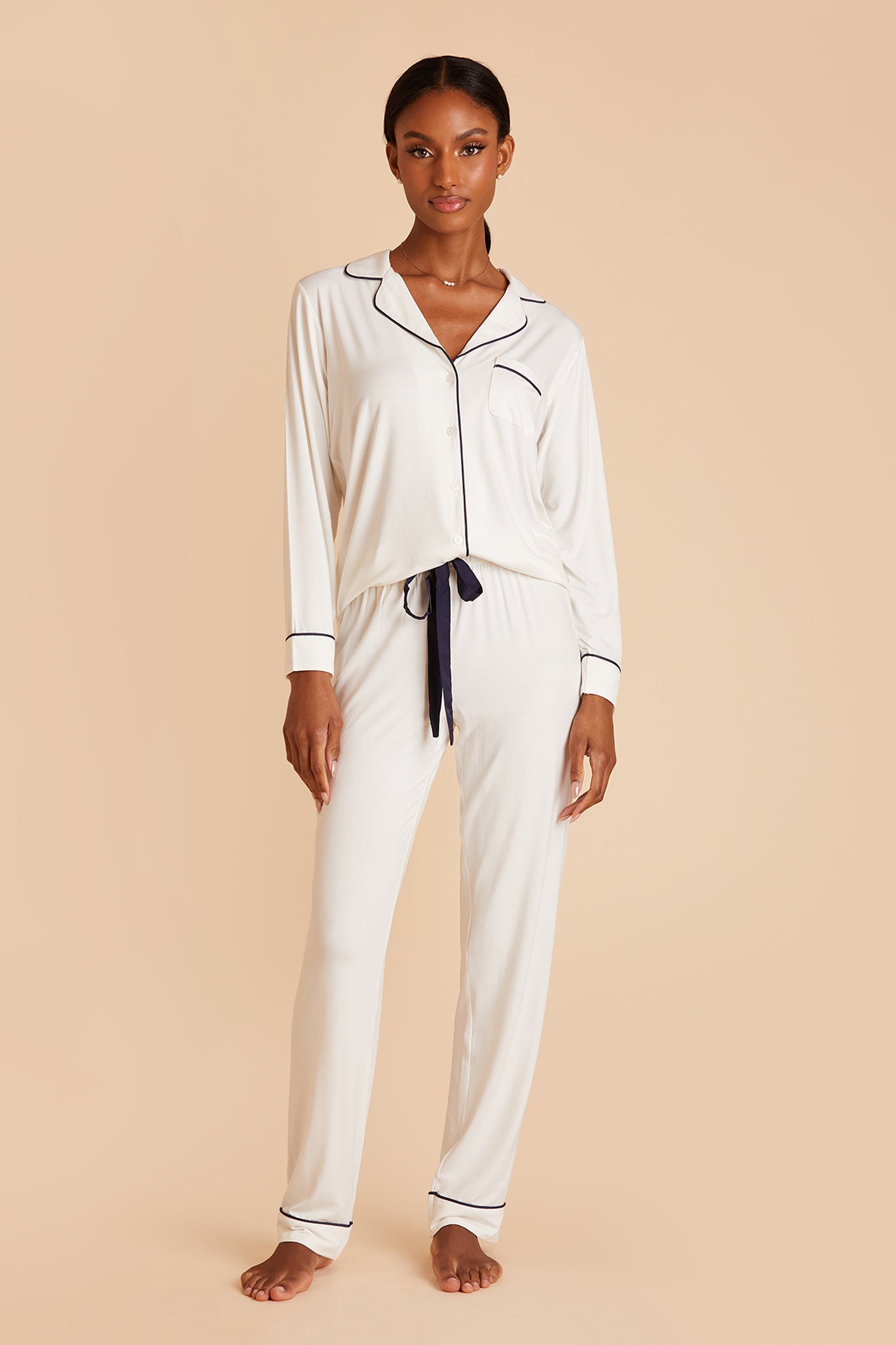 Bamboo Jersey Long Sleeve Pajama Set - Ivory | Jonny