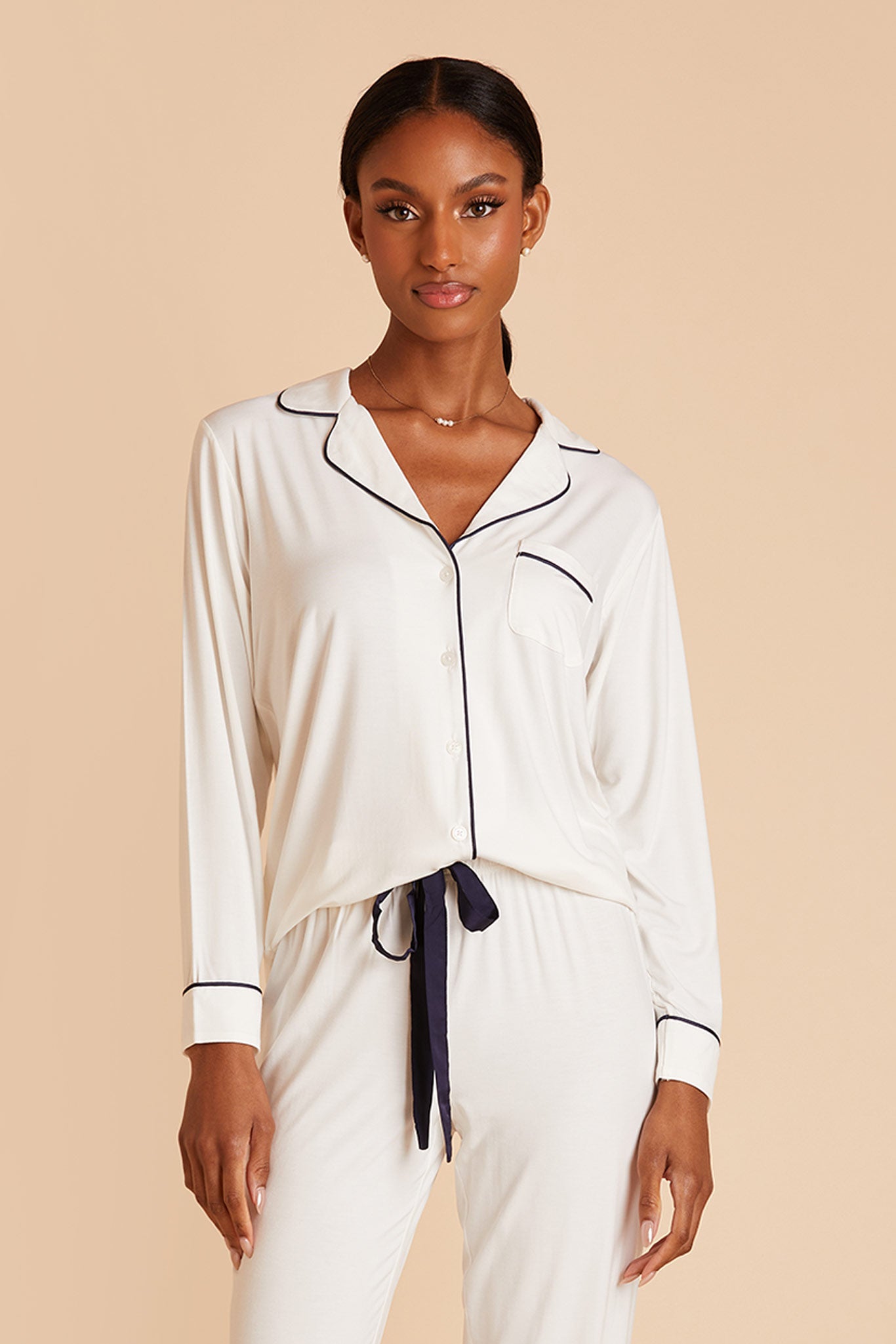 Bamboo Jersey Long Sleeve Pajama Set - Ivory | Jonny