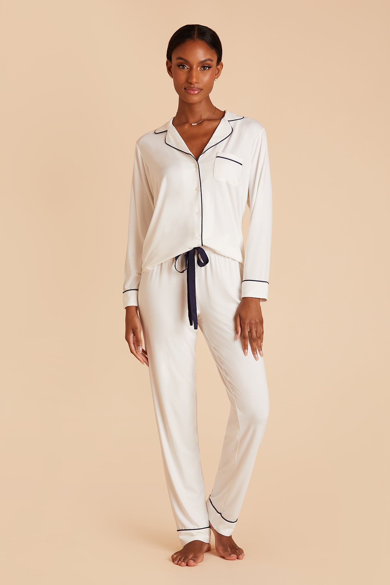 Bamboo Jersey Long Sleeve Pajama Set - Ivory | Jonny