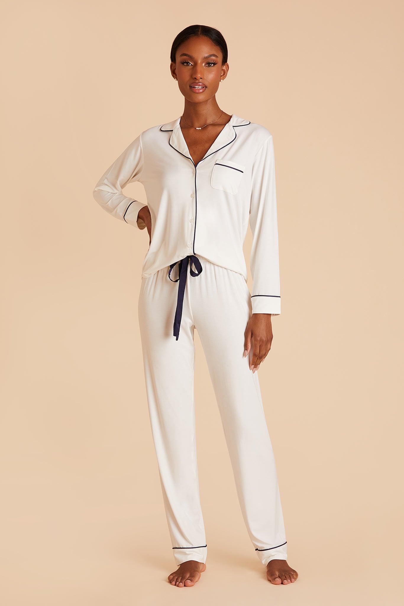 Bamboo Jersey Long Sleeve Pajama Set - Ivory | Jonny