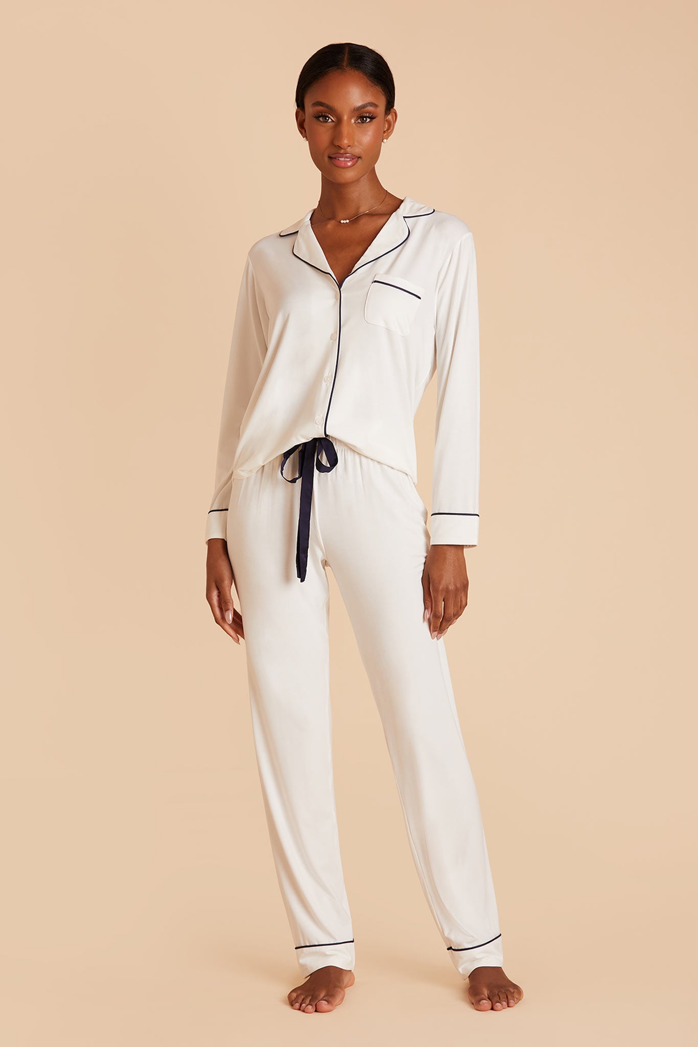 Bamboo Jersey Long Sleeve Pajama Set - Ivory | Jonny