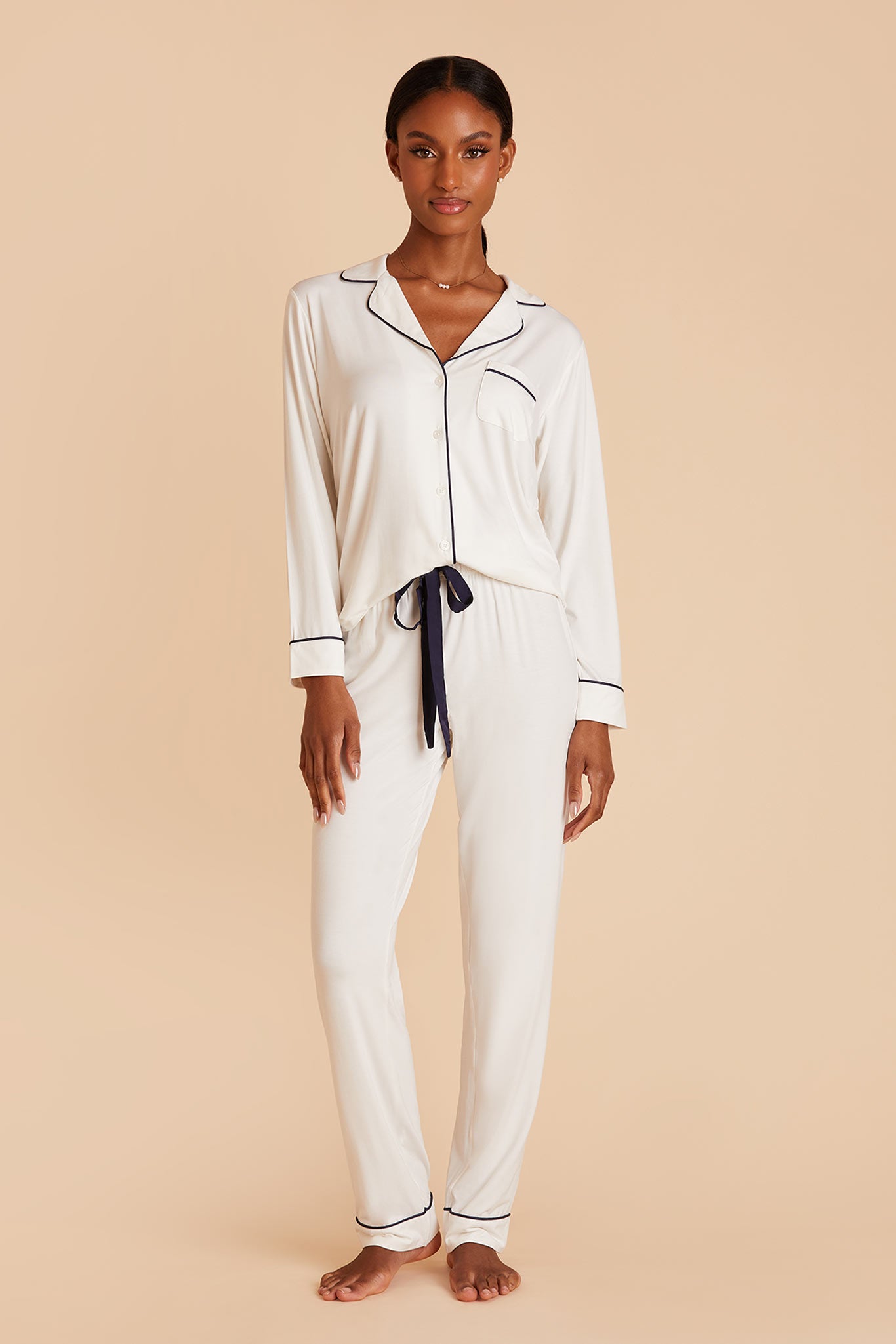 Bamboo Jersey Long Sleeve Pajama Set - Ivory | Jonny