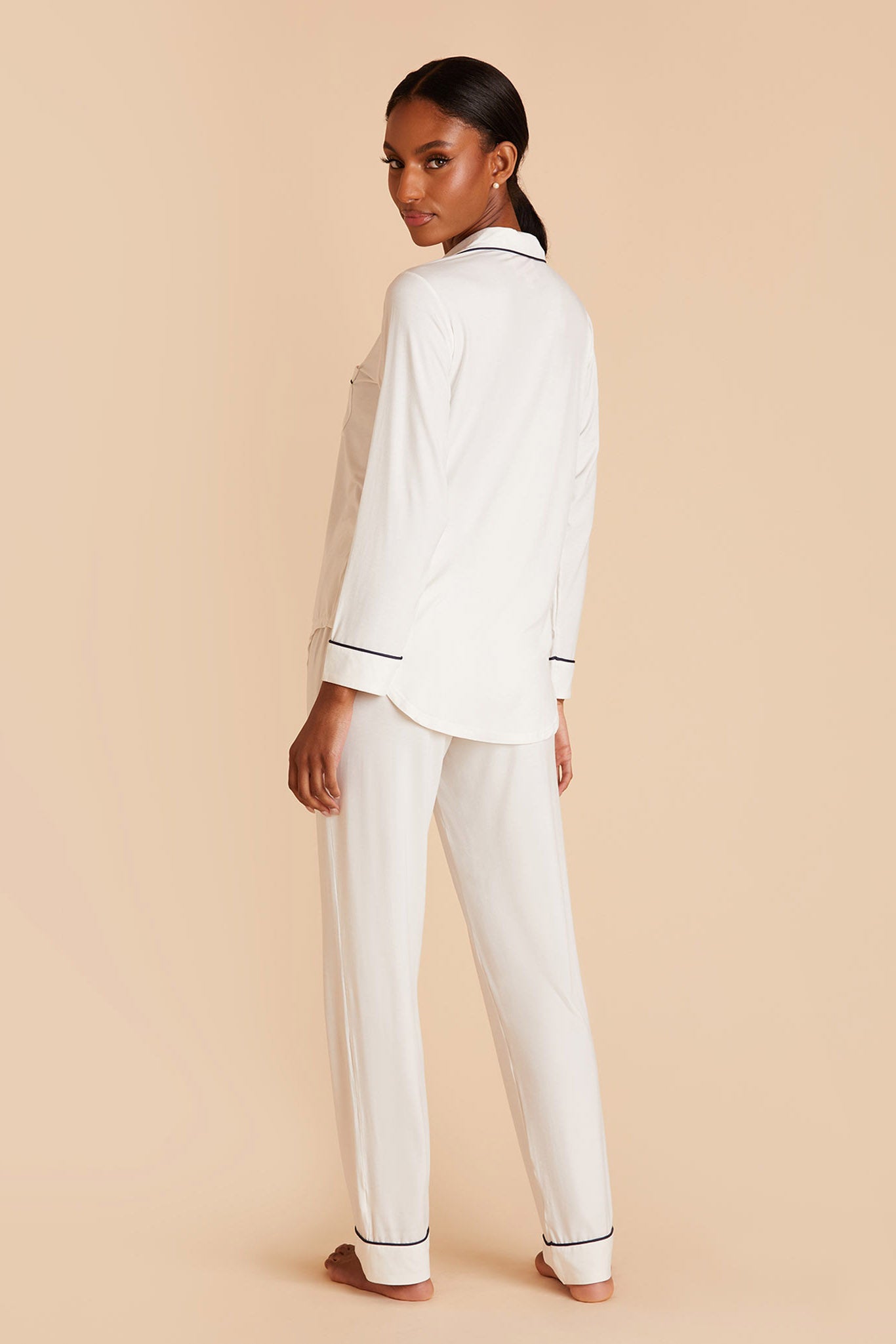 Bamboo Jersey Long Sleeve Pajama Set - Ivory | Jonny
