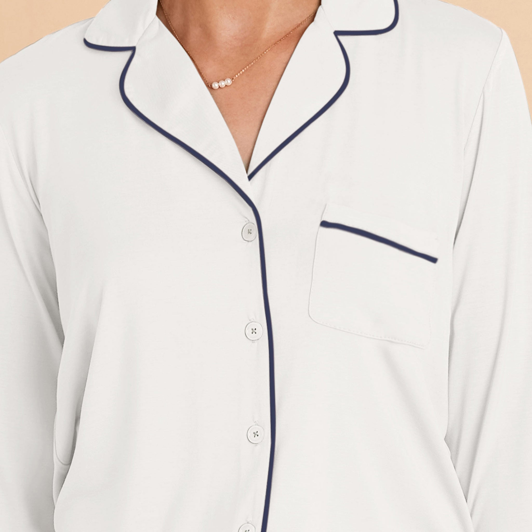 Bamboo Jersey Long Sleeve Pajama Set - Ivory | Jonny