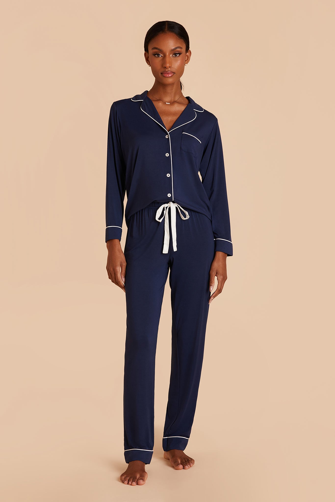 Soft Bamboo Long Sleeve Pajama Set | Jonny Navy