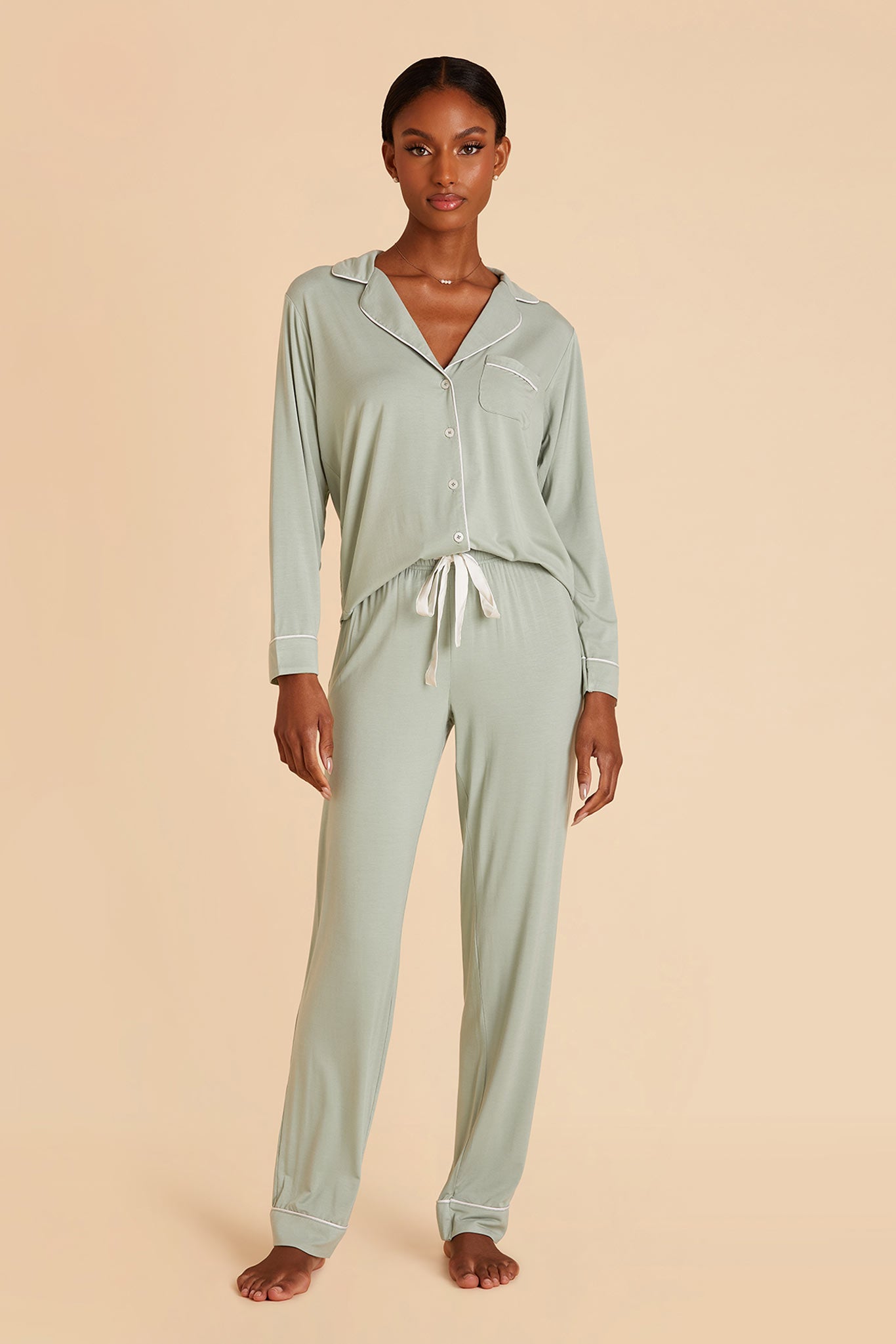 Bamboo Jersey Long Sleeve Pajama Set | Jonny - Sage