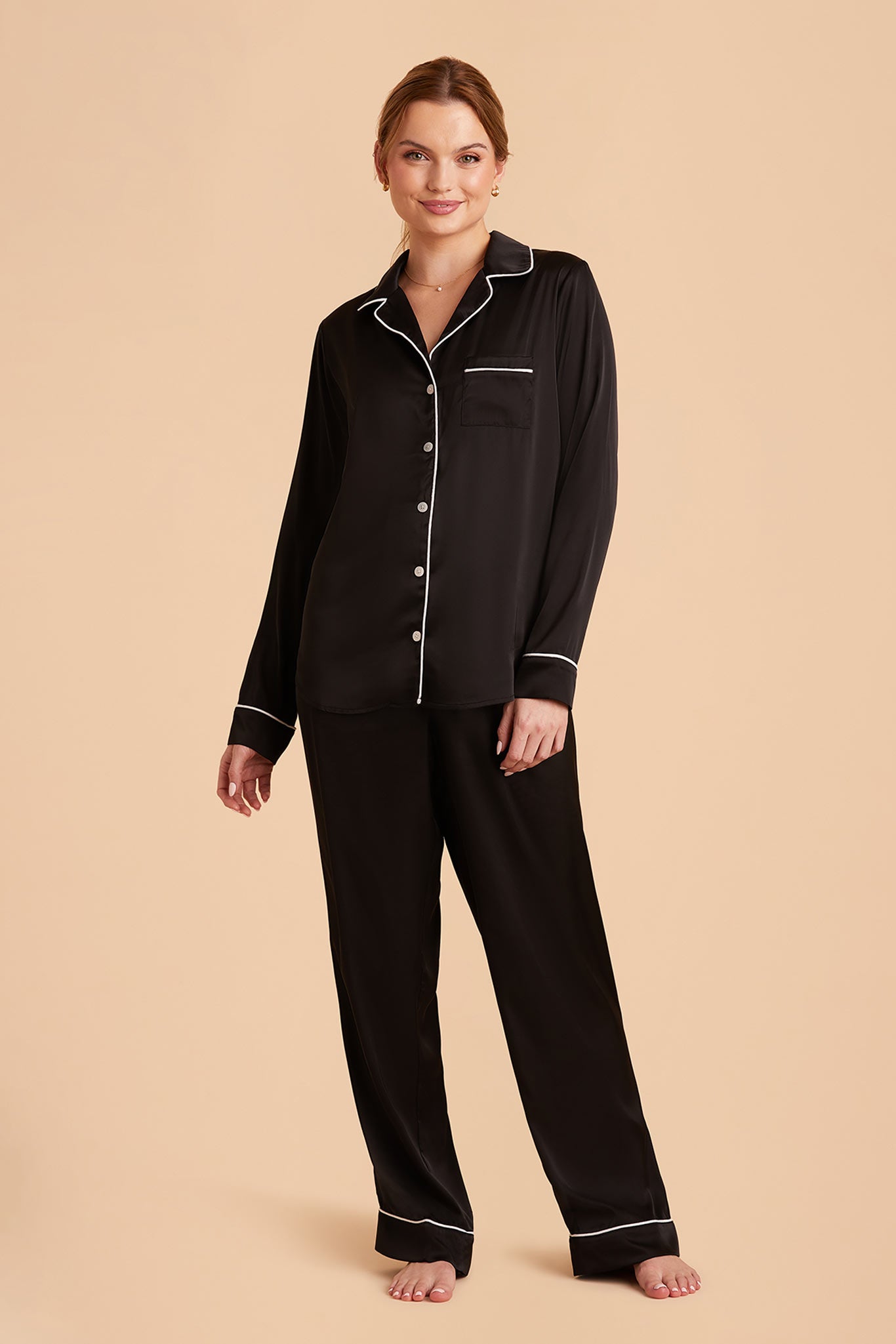 Silky Satin Pajama Set with Long Sleeves & Pants | Jonny