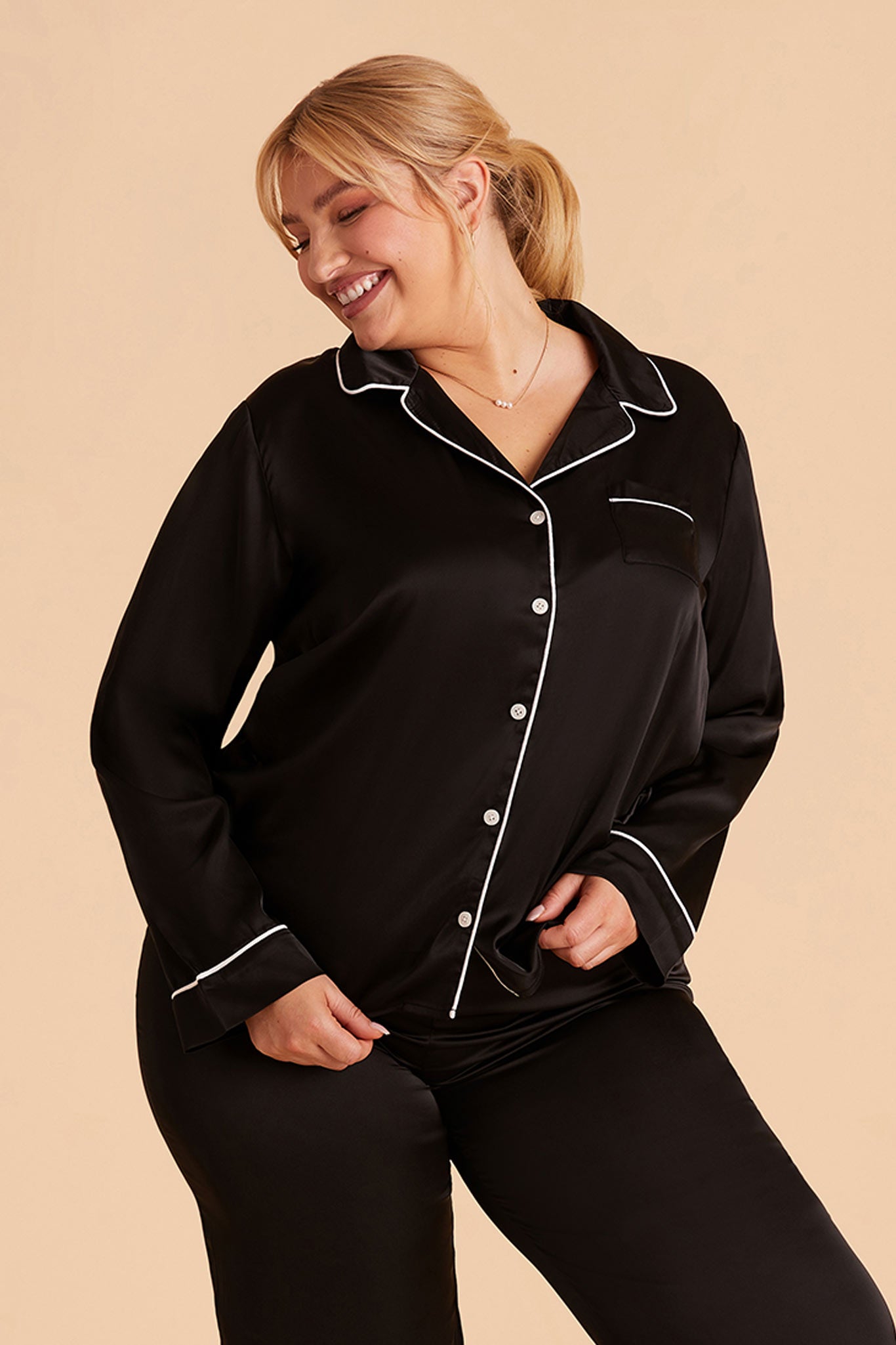 Silky Satin Pajama Set with Long Sleeves & Pants | Jonny