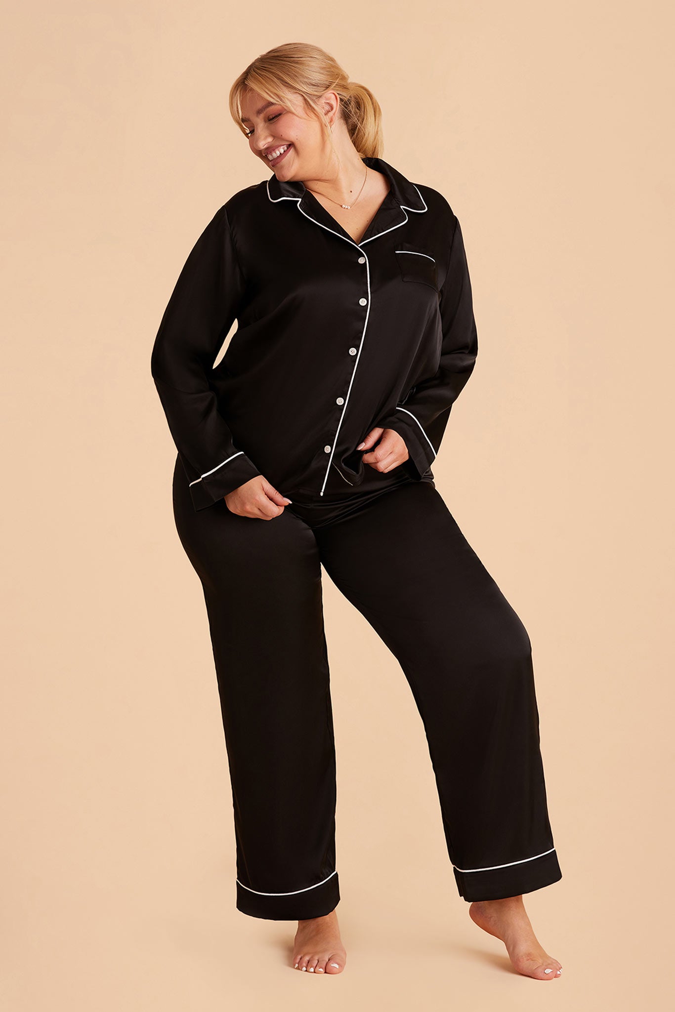 Silky Satin Pajama Set with Long Sleeves & Pants | Jonny