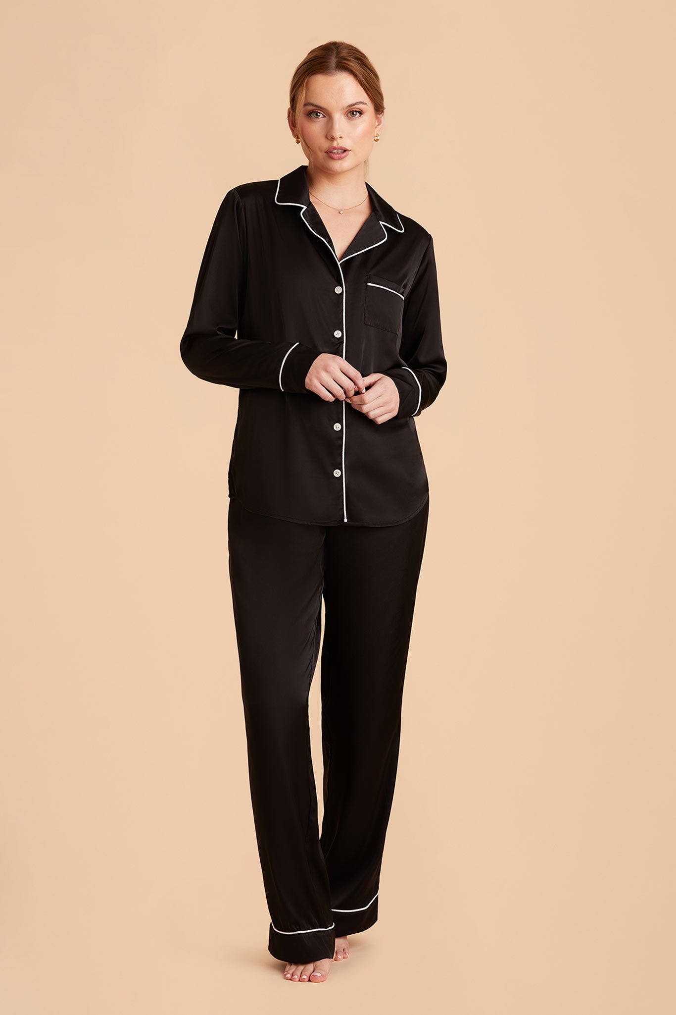Silky Satin Pajama Set with Long Sleeves & Pants | Jonny