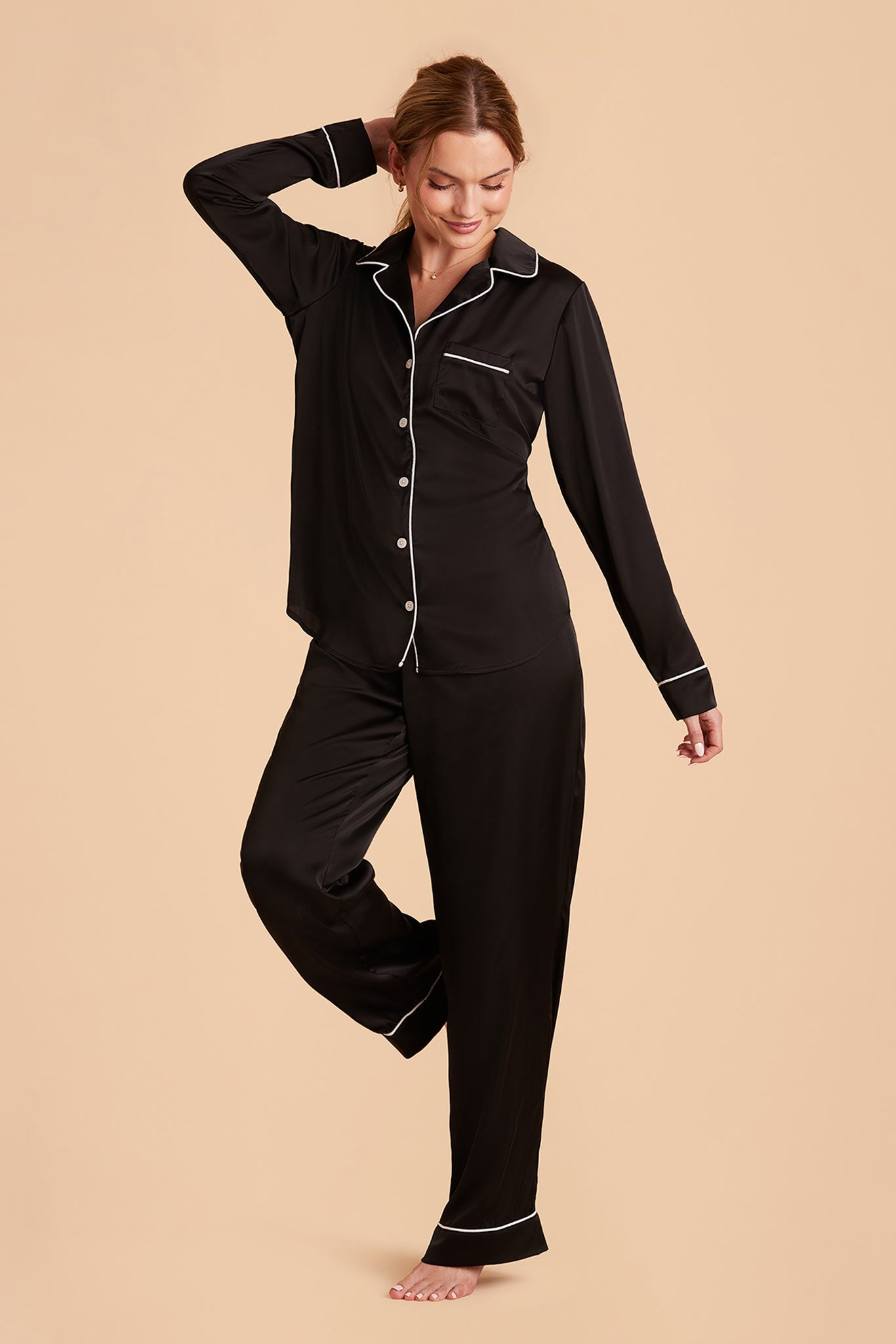 Silky Satin Pajama Set with Long Sleeves & Pants | Jonny
