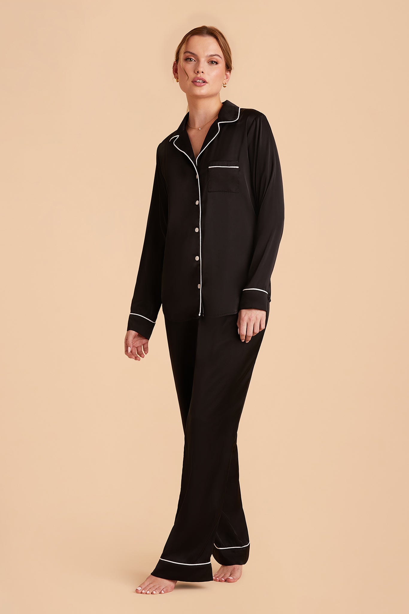 Silky Satin Pajama Set with Long Sleeves & Pants | Jonny