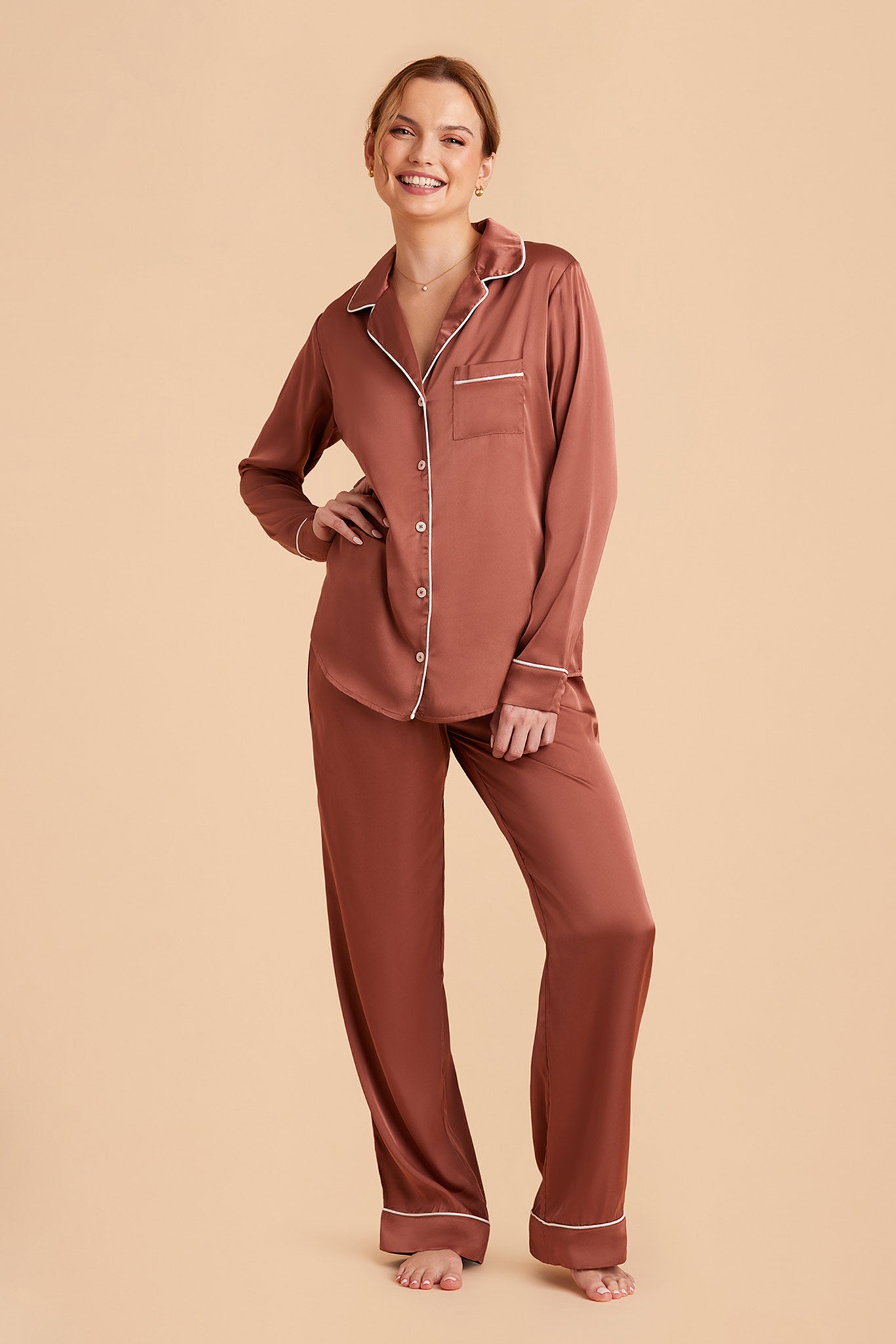 Long Sleeve Satin Pajama Set for Women | Desert Rose