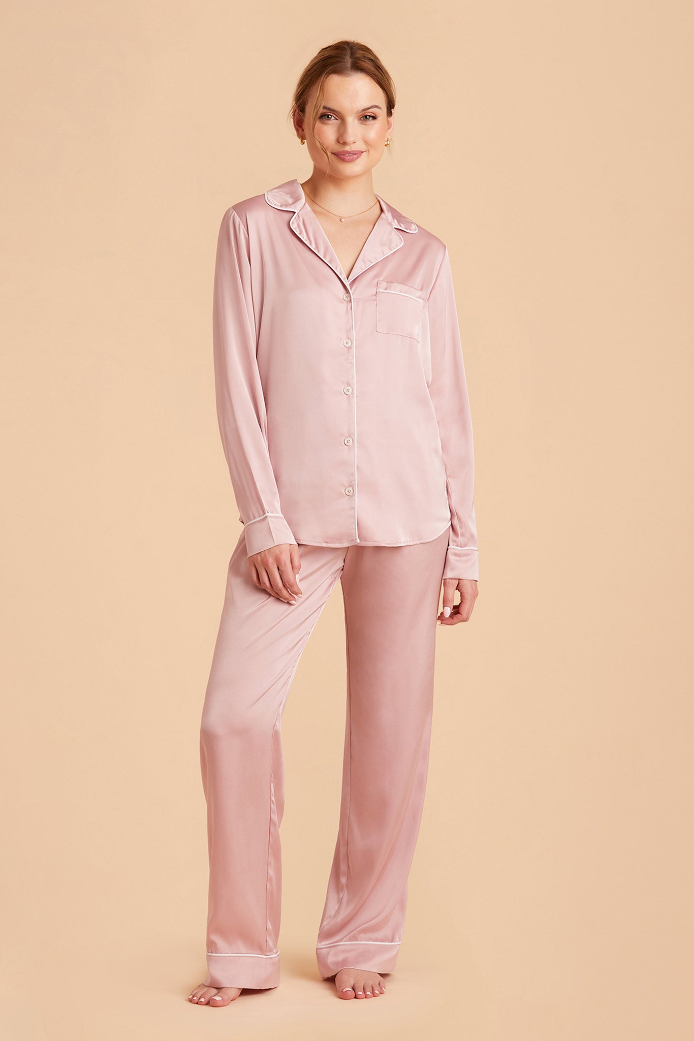 Silky Satin Pajama Set with Long Sleeves & Pants | Jonny