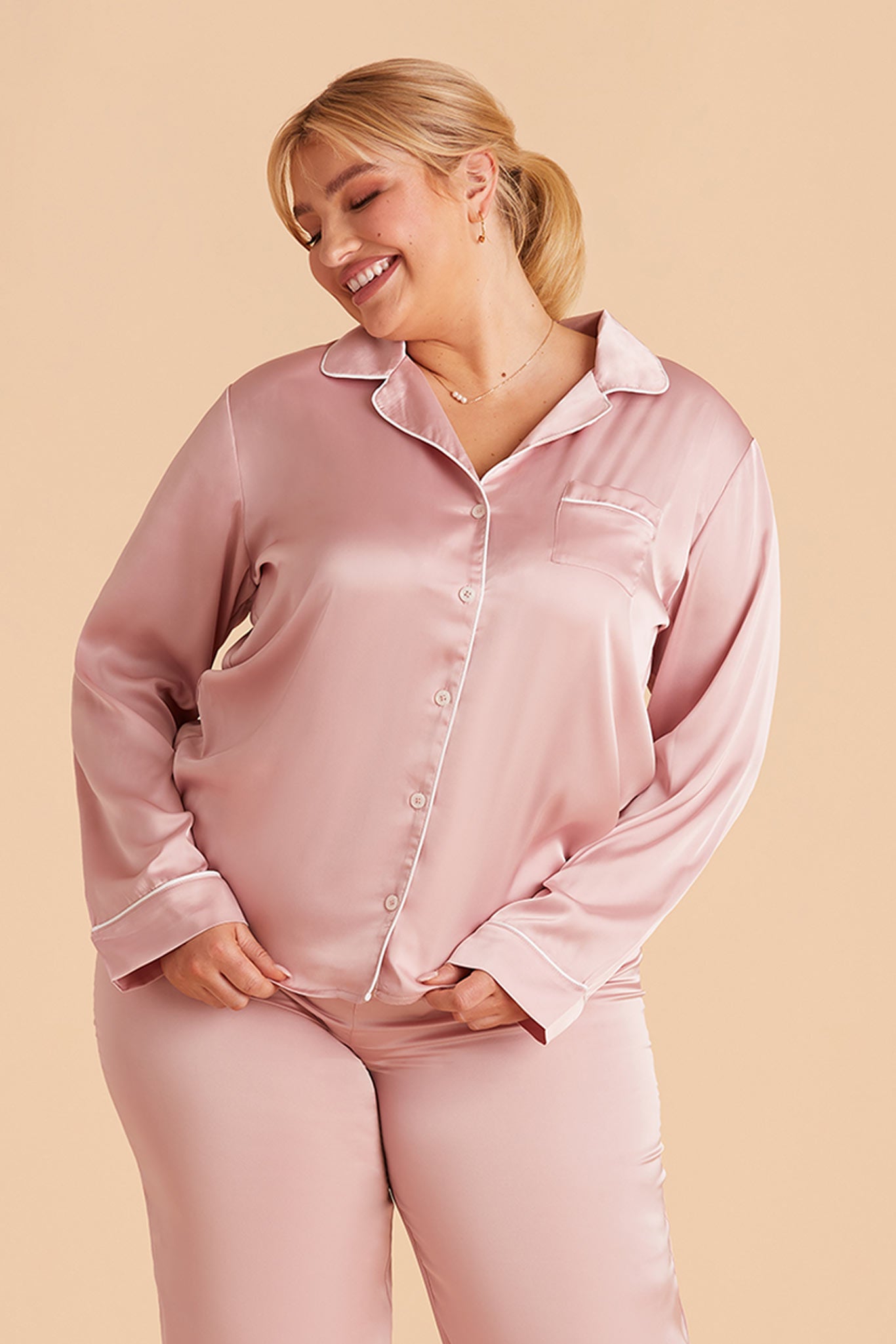 Silky Satin Pajama Set with Long Sleeves & Pants | Jonny