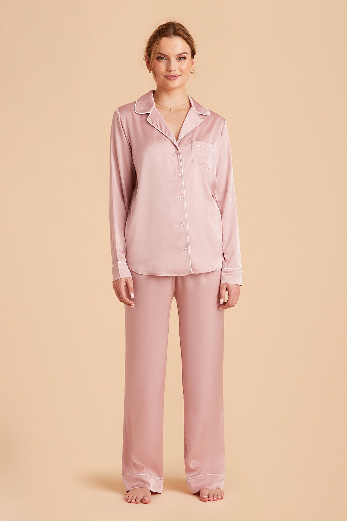 Silky Satin Pajama Set with Long Sleeves & Pants | Jonny