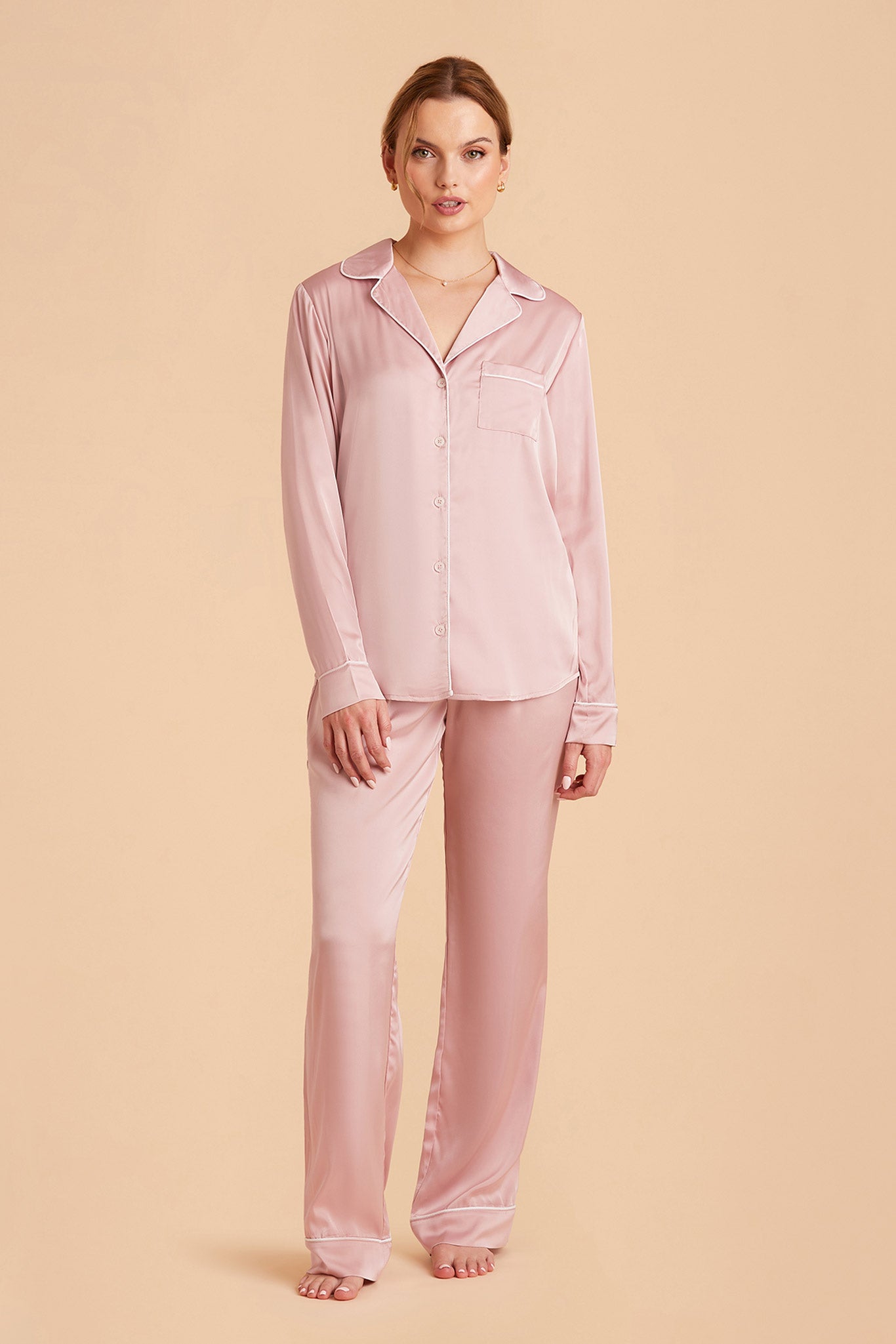 Silky Satin Pajama Set with Long Sleeves & Pants | Jonny