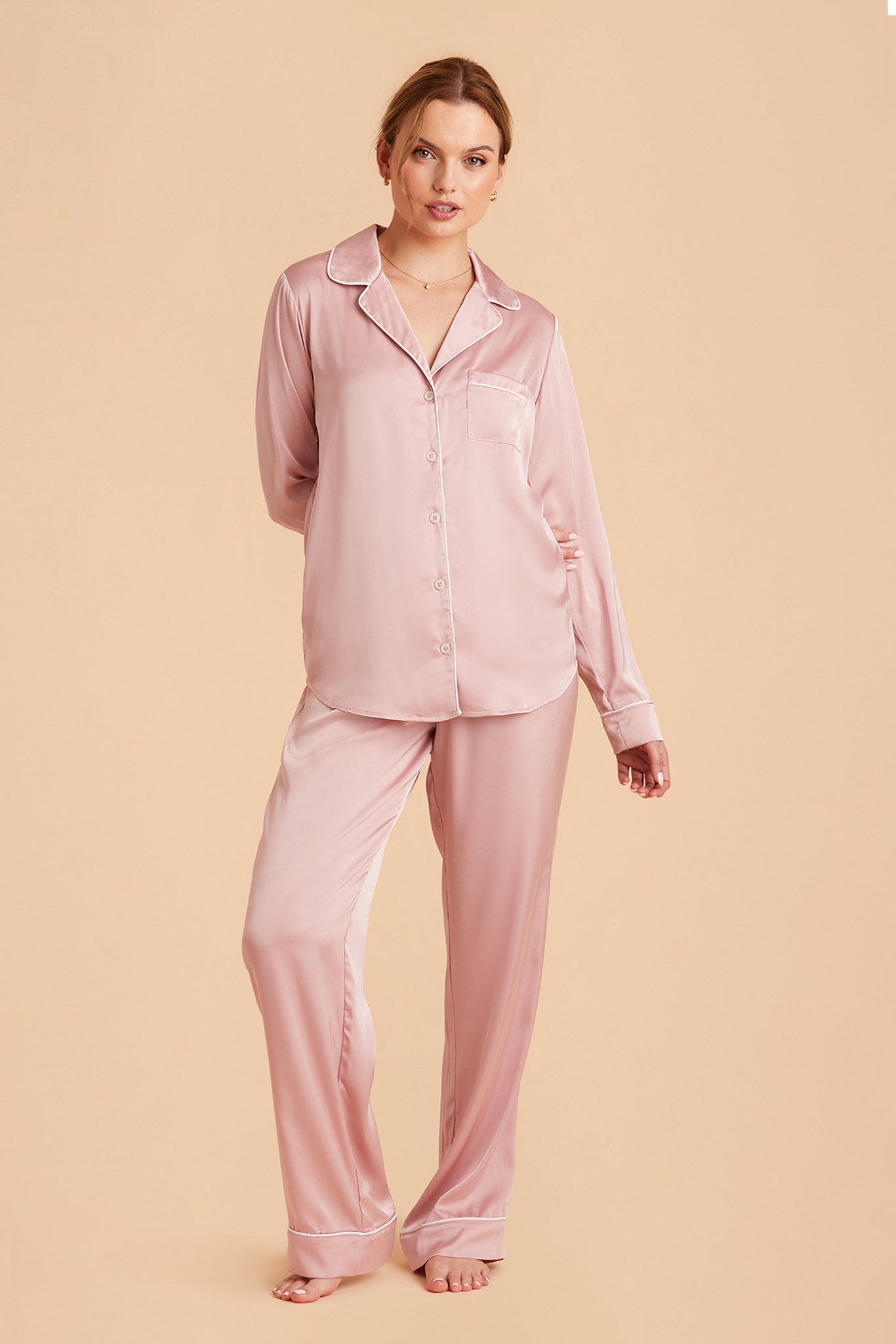 Silky Satin Pajama Set with Long Sleeves & Pants | Jonny