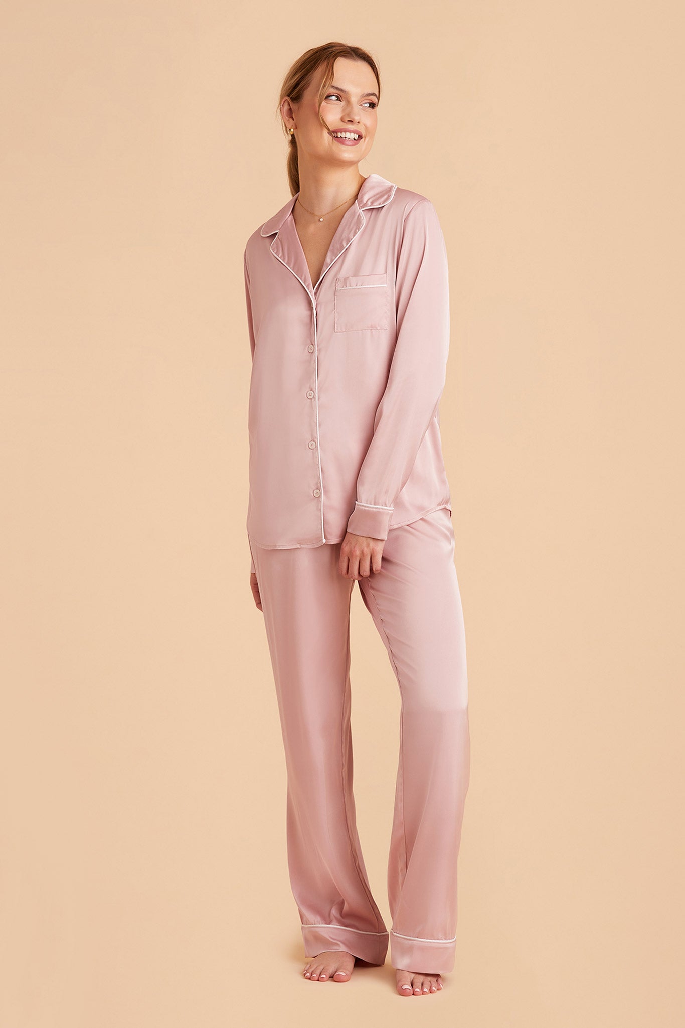 Silky Satin Pajama Set with Long Sleeves & Pants | Jonny
