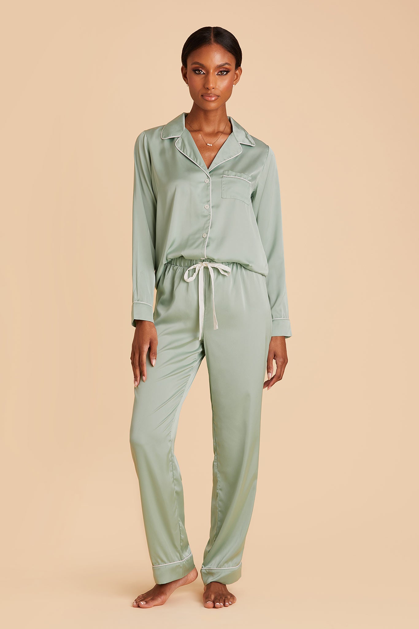 Long Sleeve Satin Pajama Set for Women | Jonny PJs - Sage