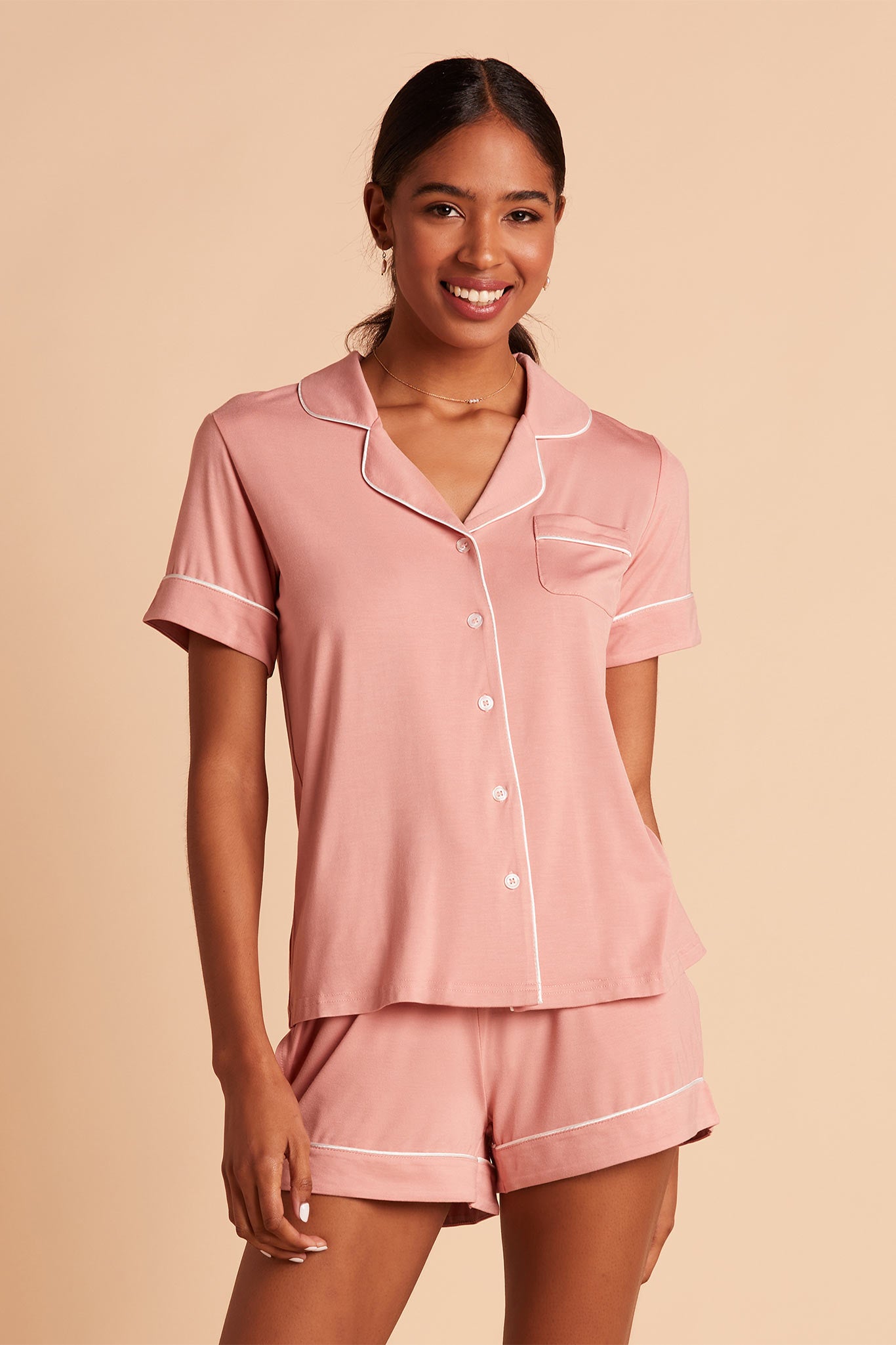 Bridesmaid Pajama Set with Piping | Jonny Dusty Rose