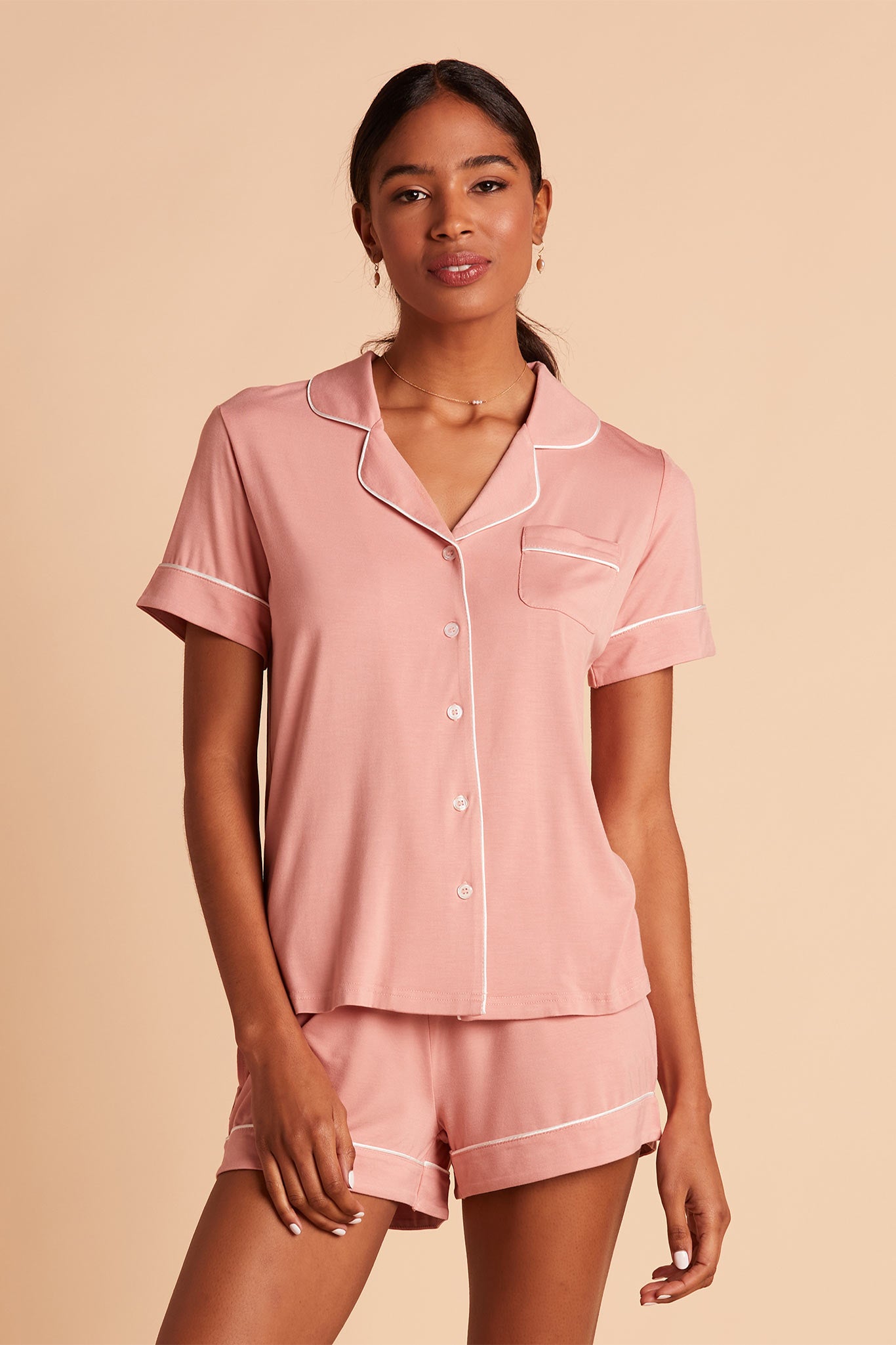 Bridesmaid Pajama Set with Piping | Jonny Dusty Rose