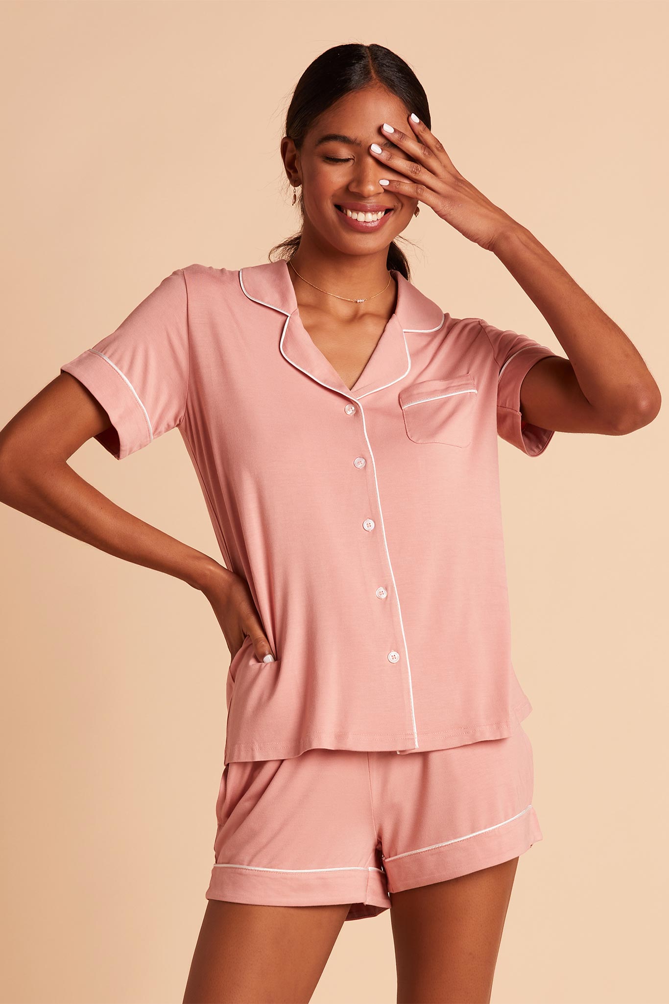 Bridesmaid Pajama Set with Piping | Jonny Dusty Rose