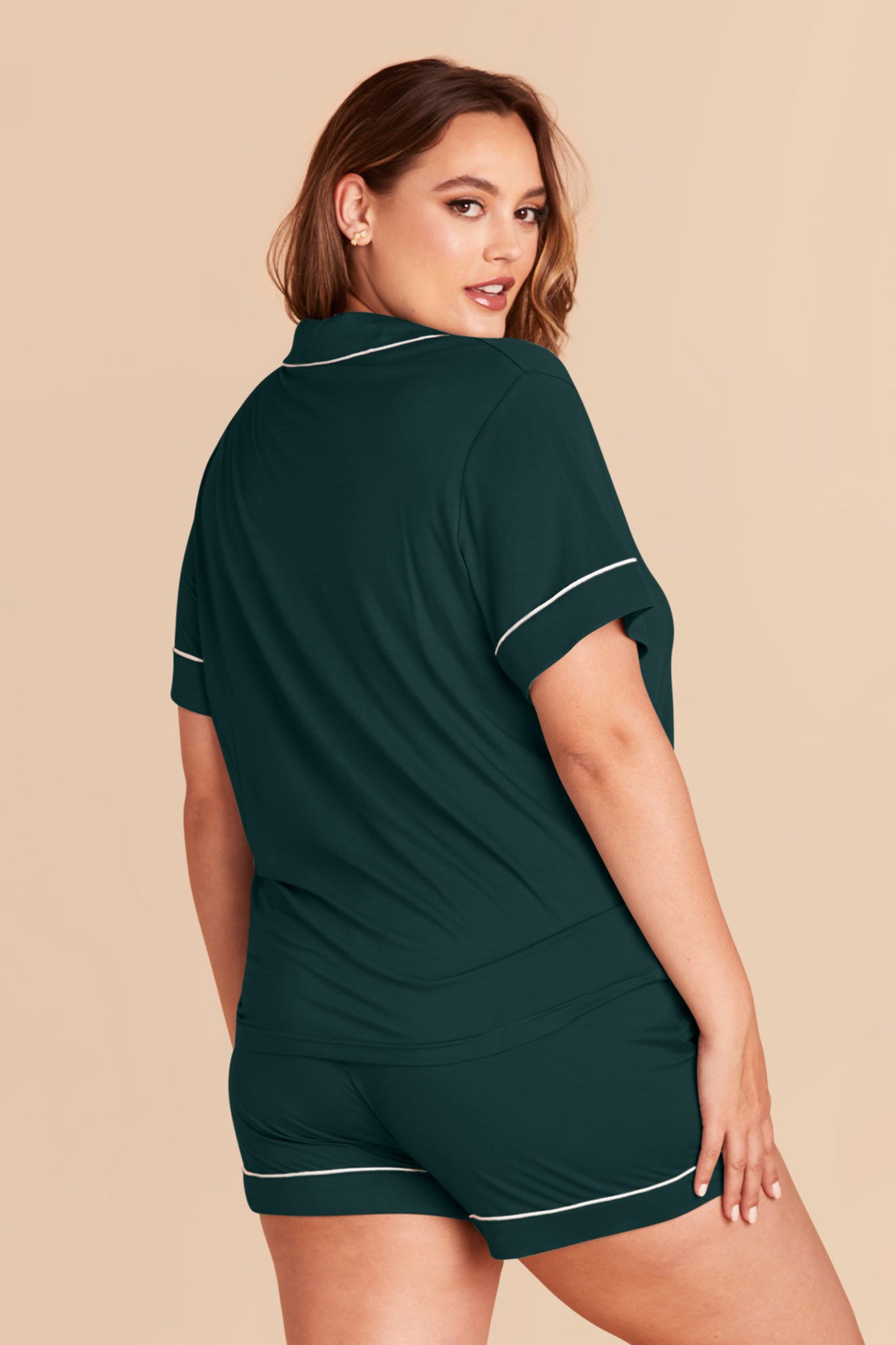 Bridesmaid Pajama Set with Piping | Jonny - Emerald