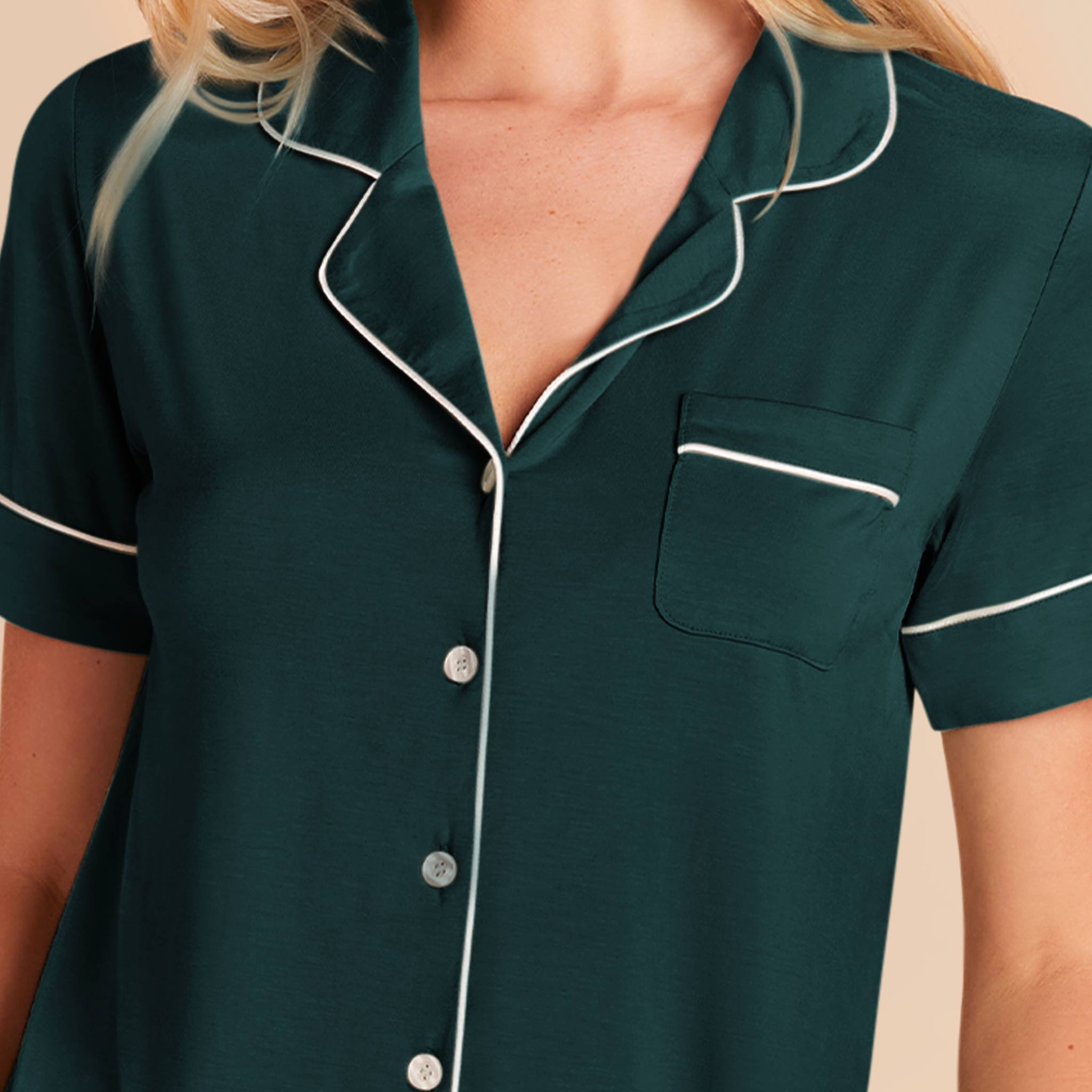 Bridesmaid Pajama Set with Piping | Jonny - Emerald