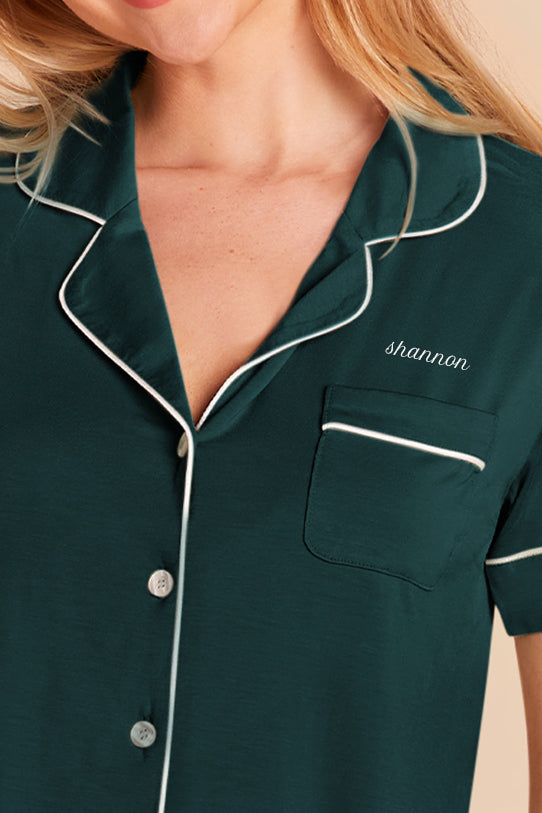 Bridesmaid Pajama Set with Piping | Jonny - Emerald