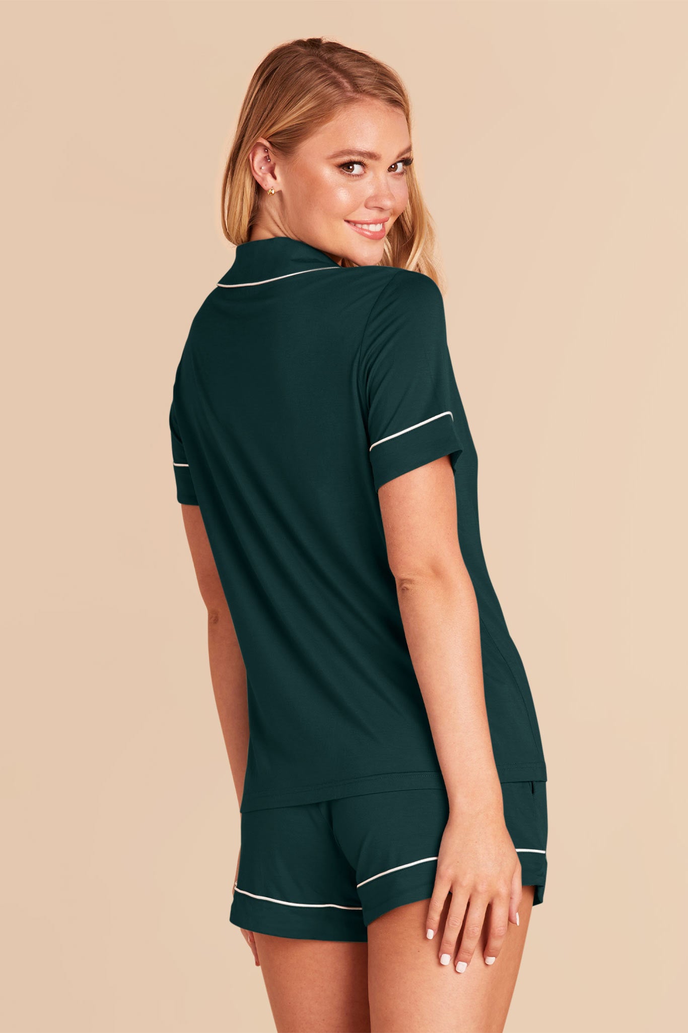 Bridesmaid Pajama Set with Piping | Jonny - Emerald