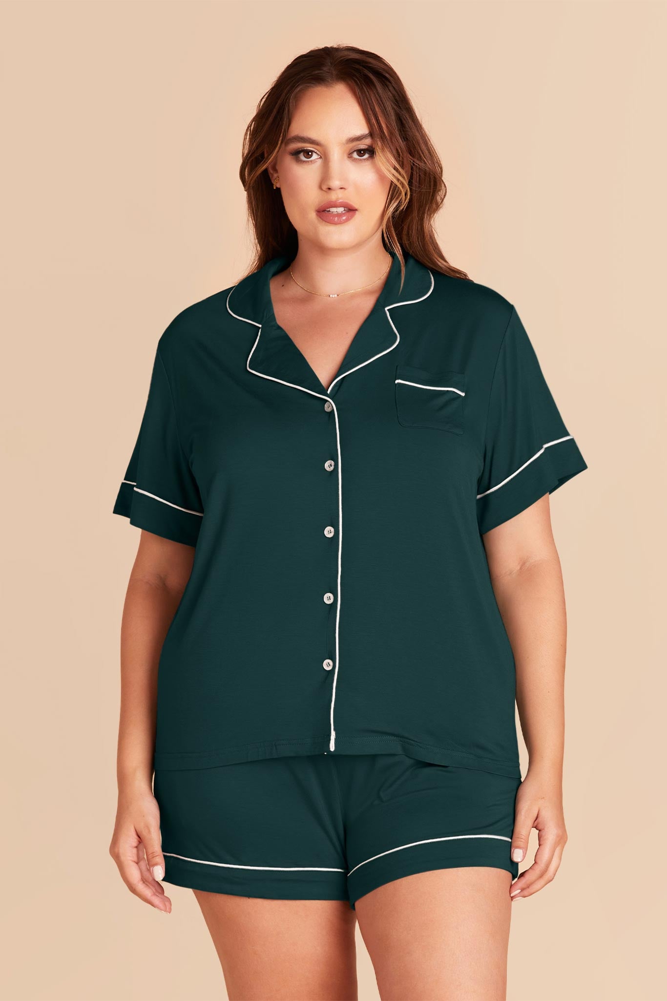 Bridesmaid Pajama Set with Piping | Jonny - Emerald
