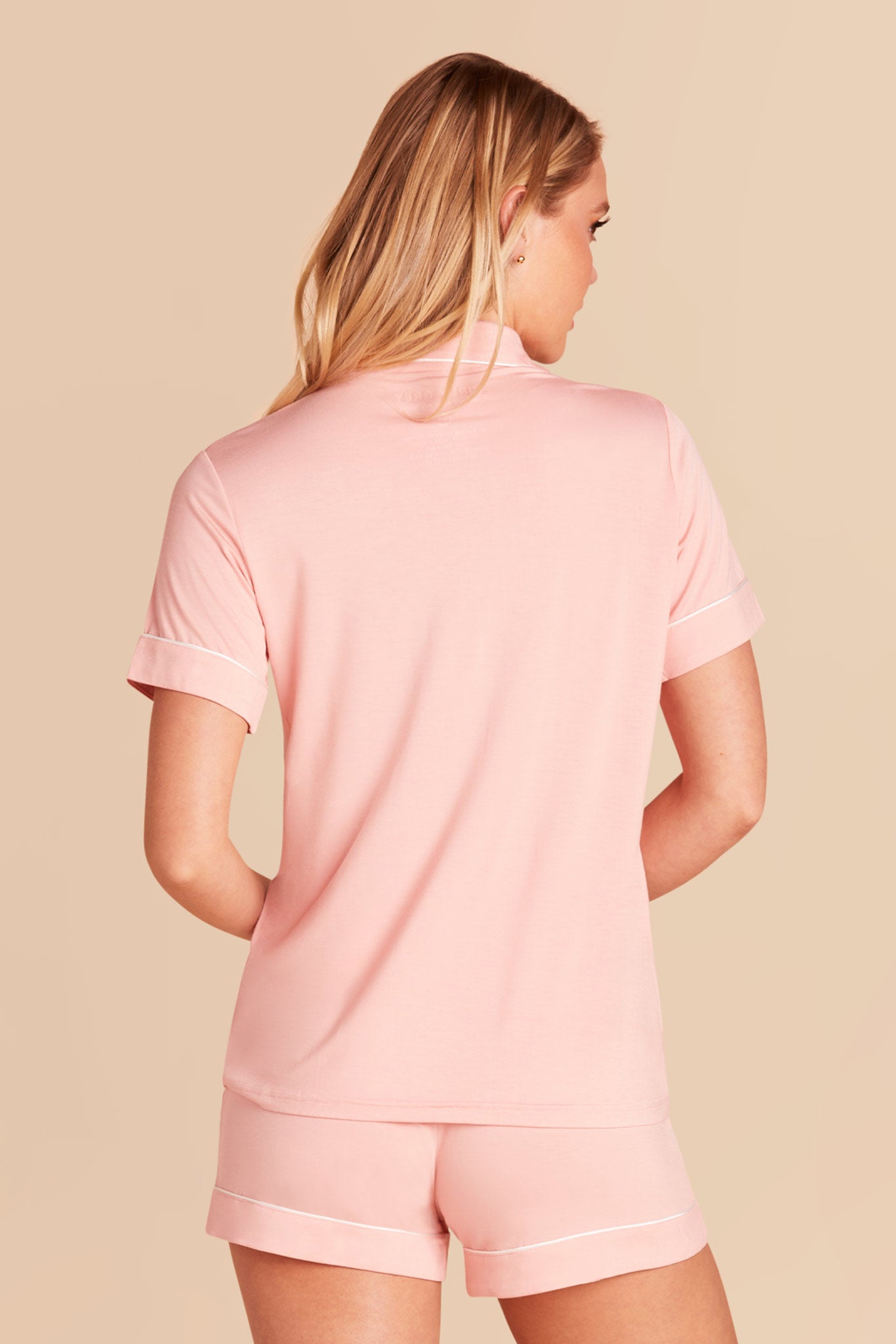 Rose Pink Bridesmaid Pajama Set with Piping | Jonny