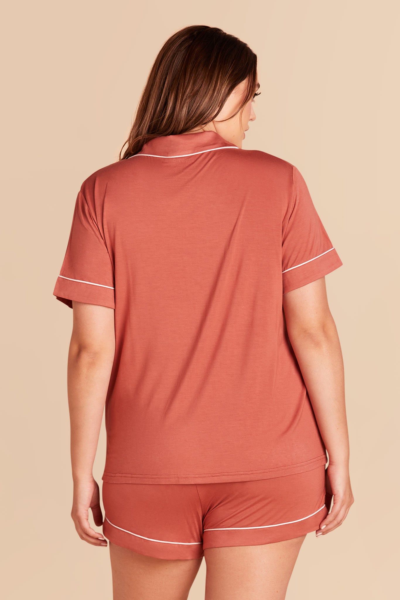 Bridesmaid Pajama Set with Piping | Jonny - Terracotta