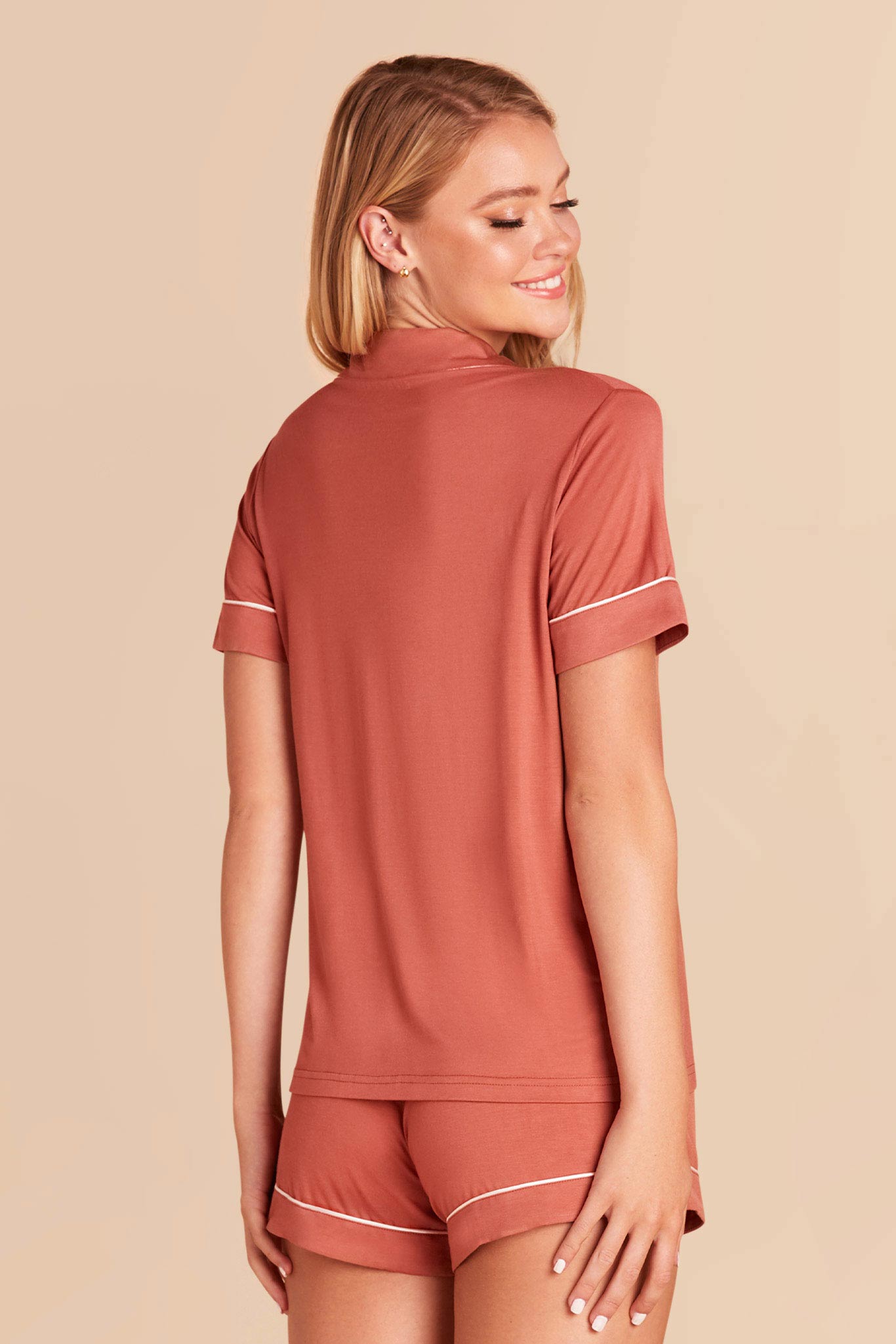 Bridesmaid Pajama Set with Piping | Jonny - Terracotta