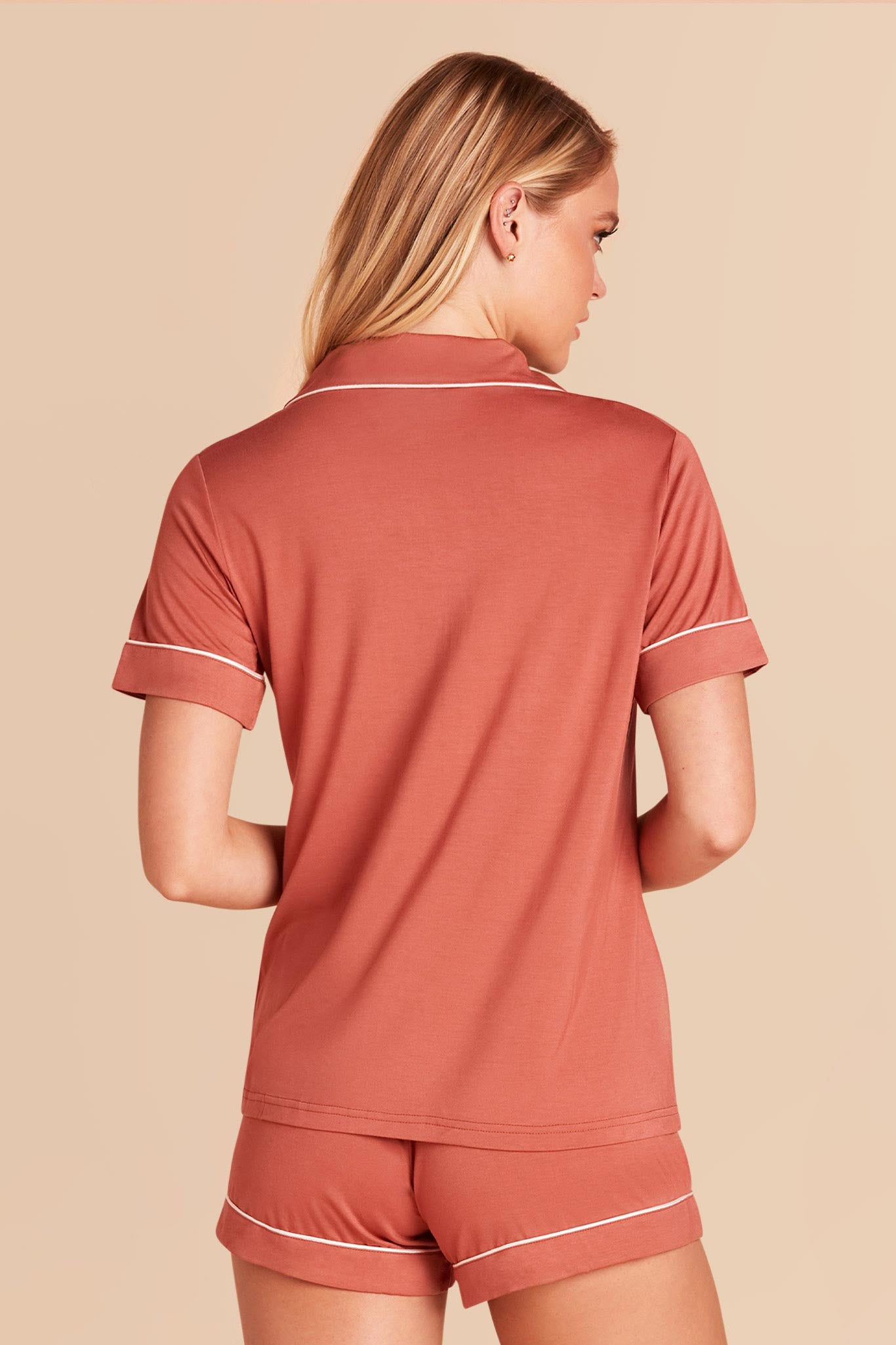 Bridesmaid Pajama Set with Piping | Jonny - Terracotta