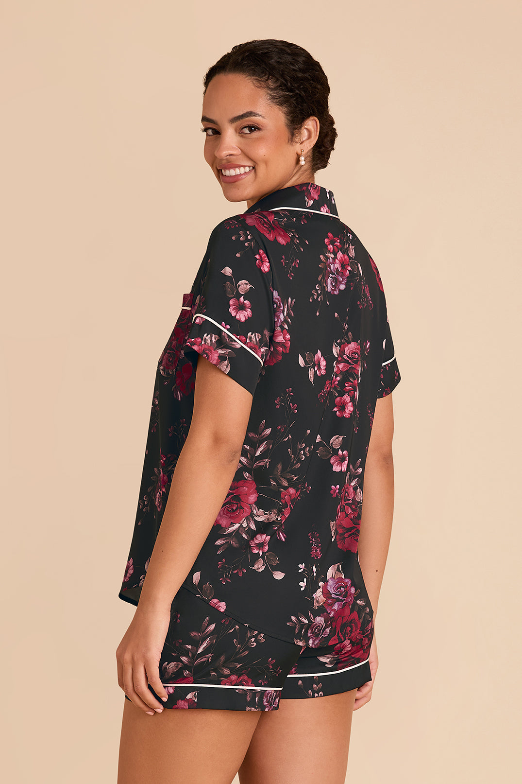 Floral Pajama Set for Women - Black Fleurs D'Amour | Jonny Satin