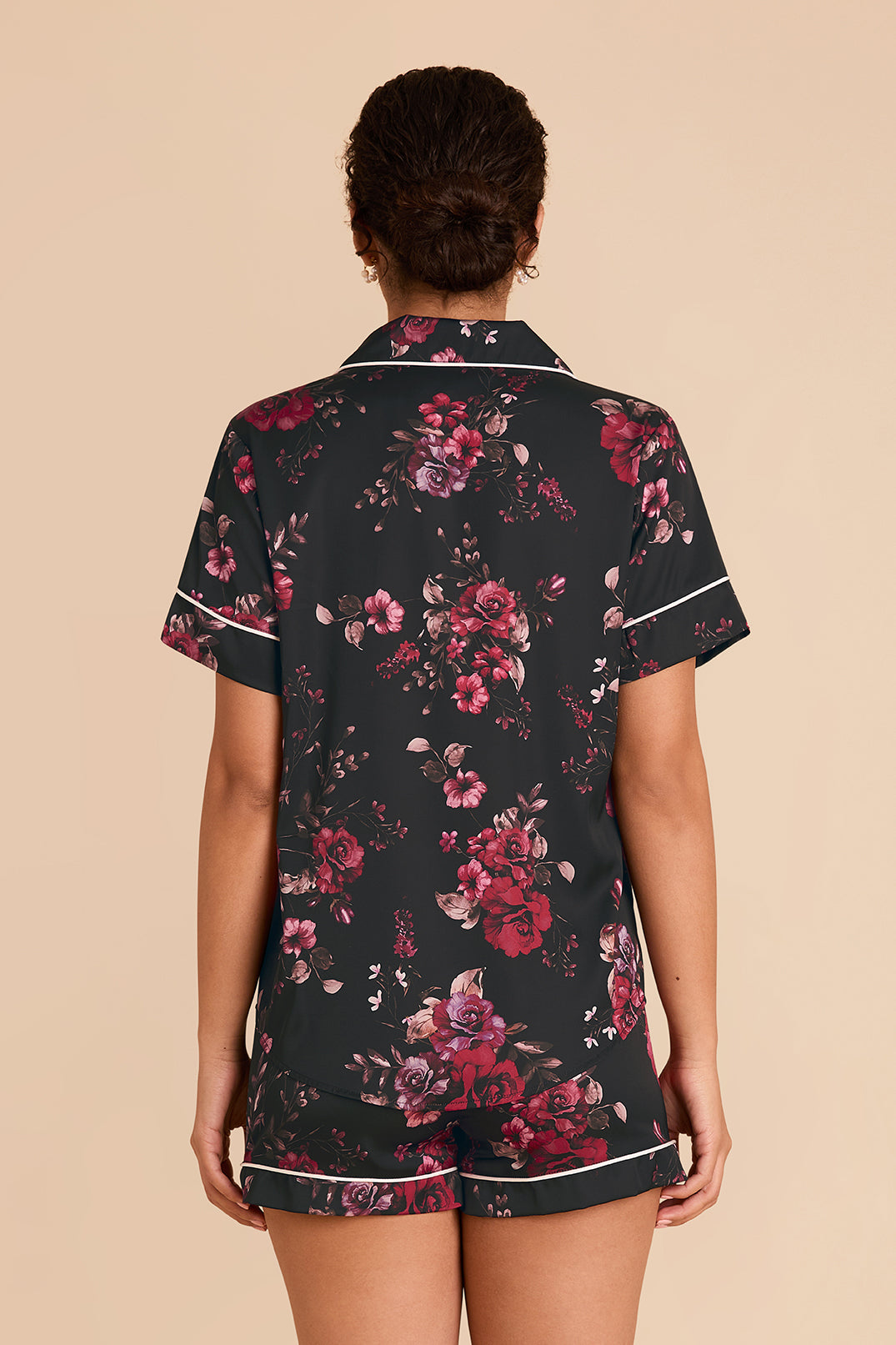 Floral Pajama Set for Women - Black Fleurs D'Amour | Jonny Satin