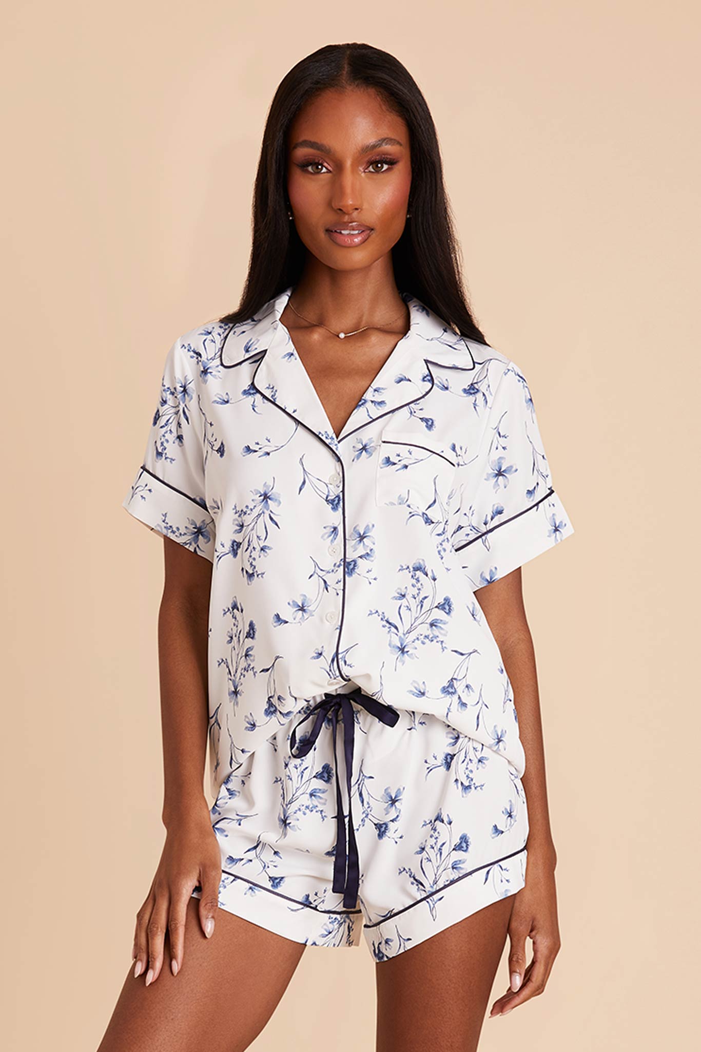 Floral Pajama Set for Women - Blue Le Fleur | Jonny Satin