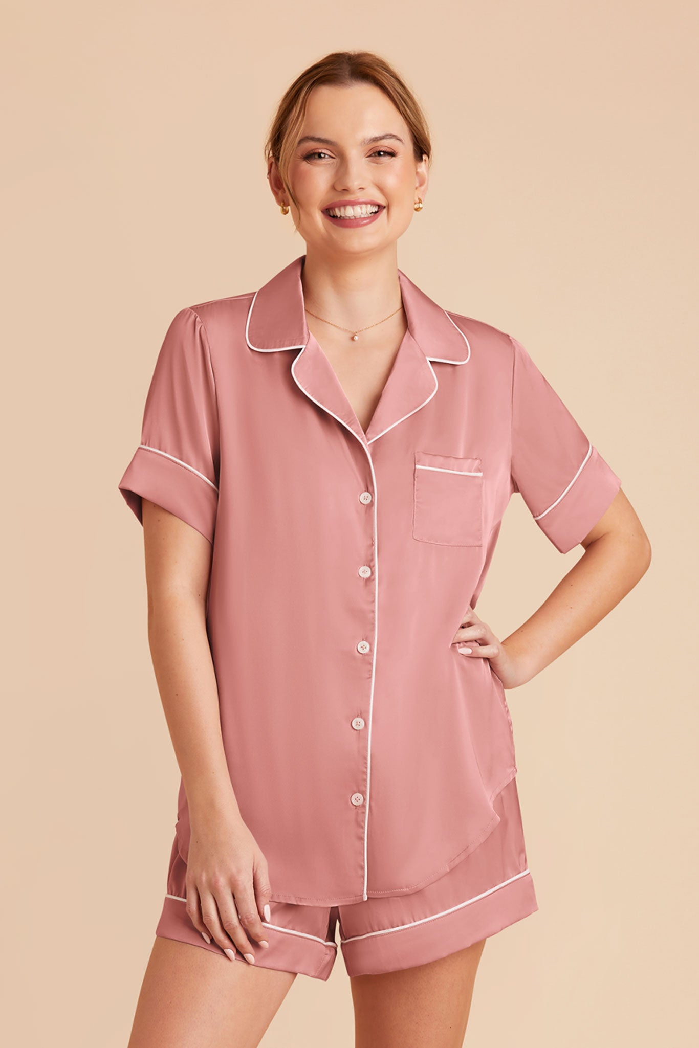 Silky Satin Pajama Set for Women | Jonny in Dusty Rose