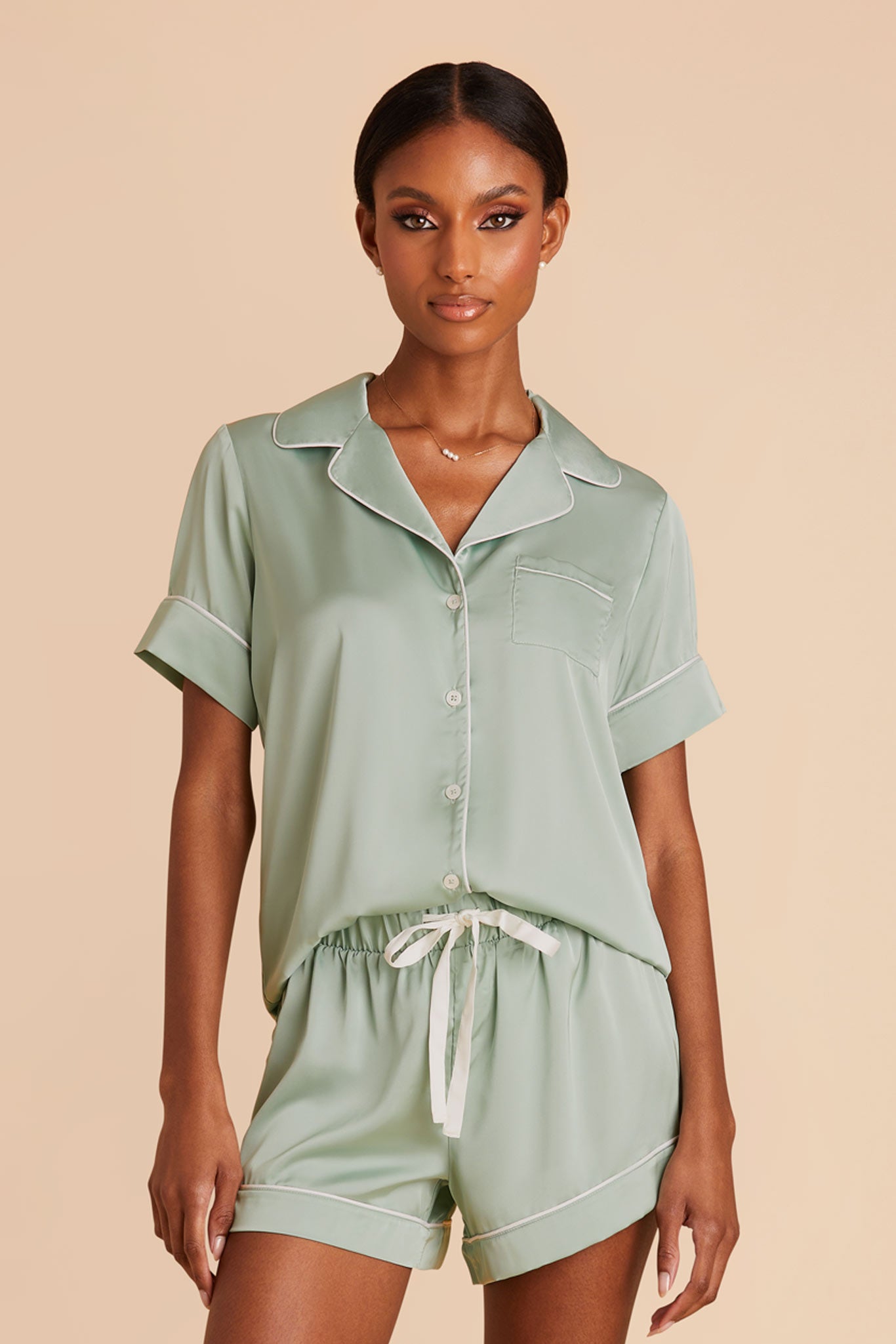 Satin Pajama Set for Women - Jonny | Sage Green