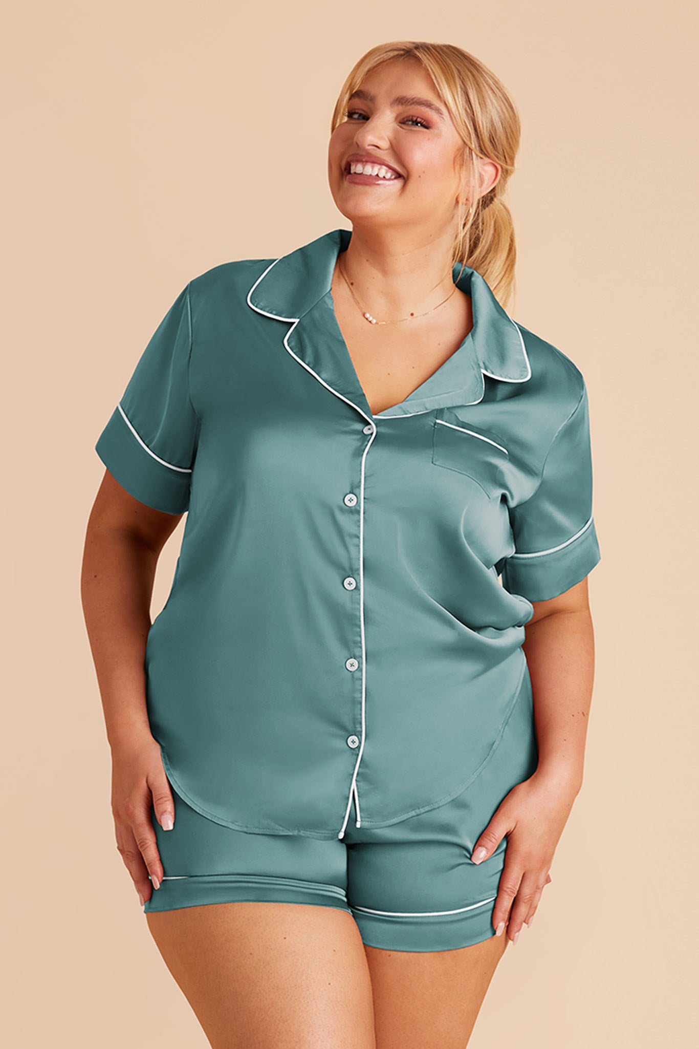 Satin Pajama Set for Women - Jonny | Sea Glass