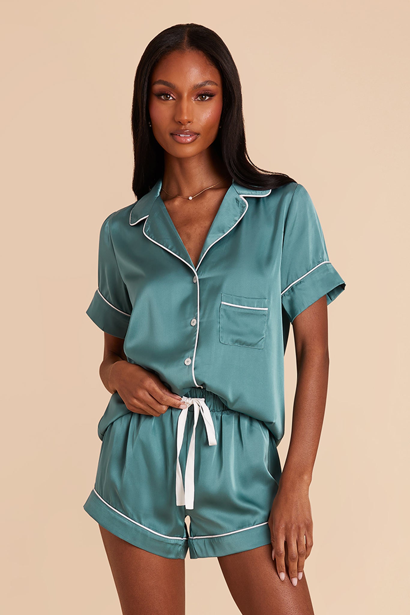 Satin Pajama Set for Women - Jonny | Sea Glass