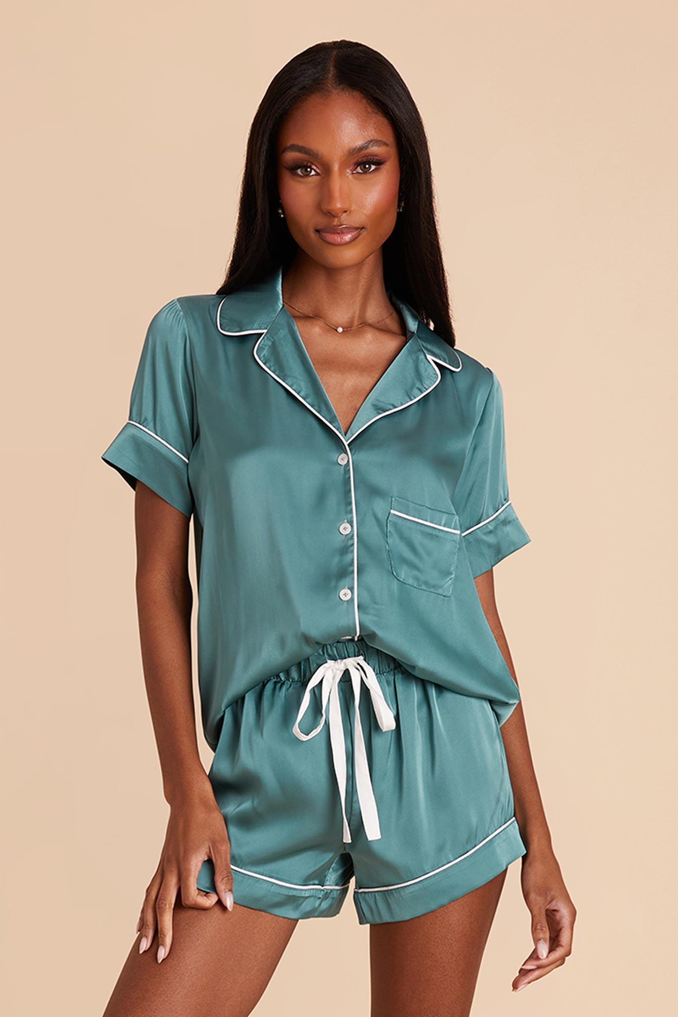 Satin Pajama Set for Women - Jonny | Sea Glass