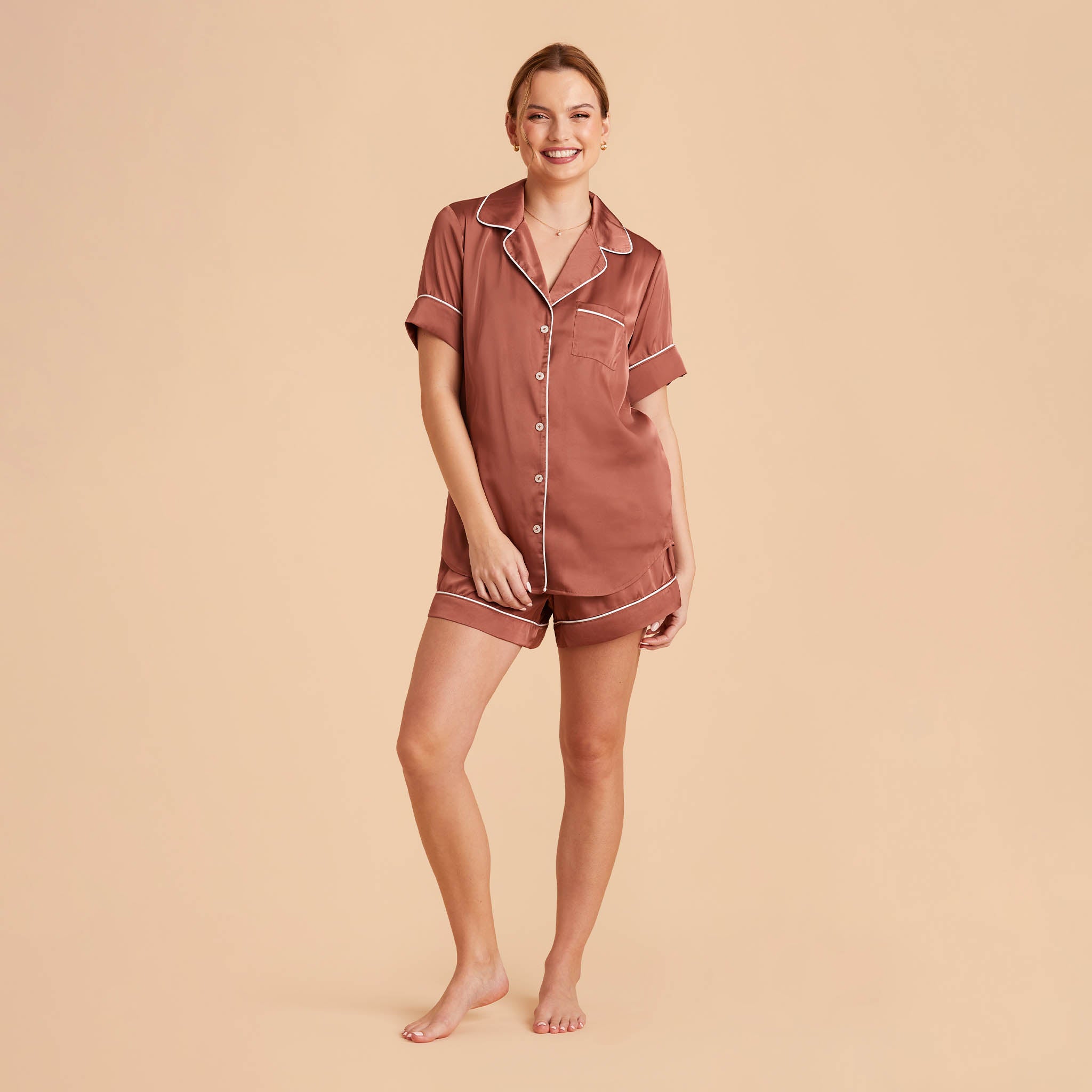 Satin Pajama Top for Women - Short Sleeve & Silky | Jonny Desert Rose