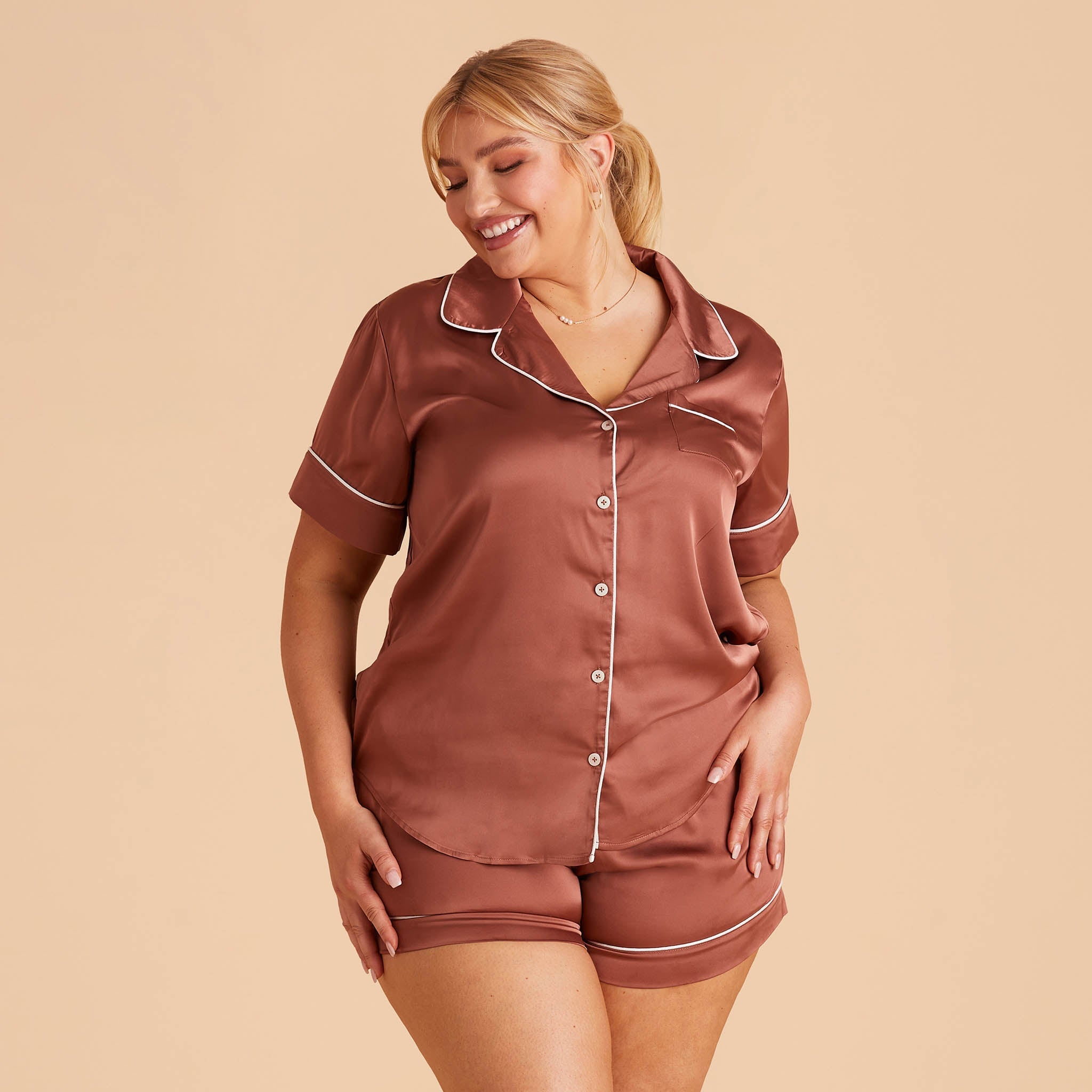Satin Pajama Top for Women - Short Sleeve & Silky | Jonny Desert Rose