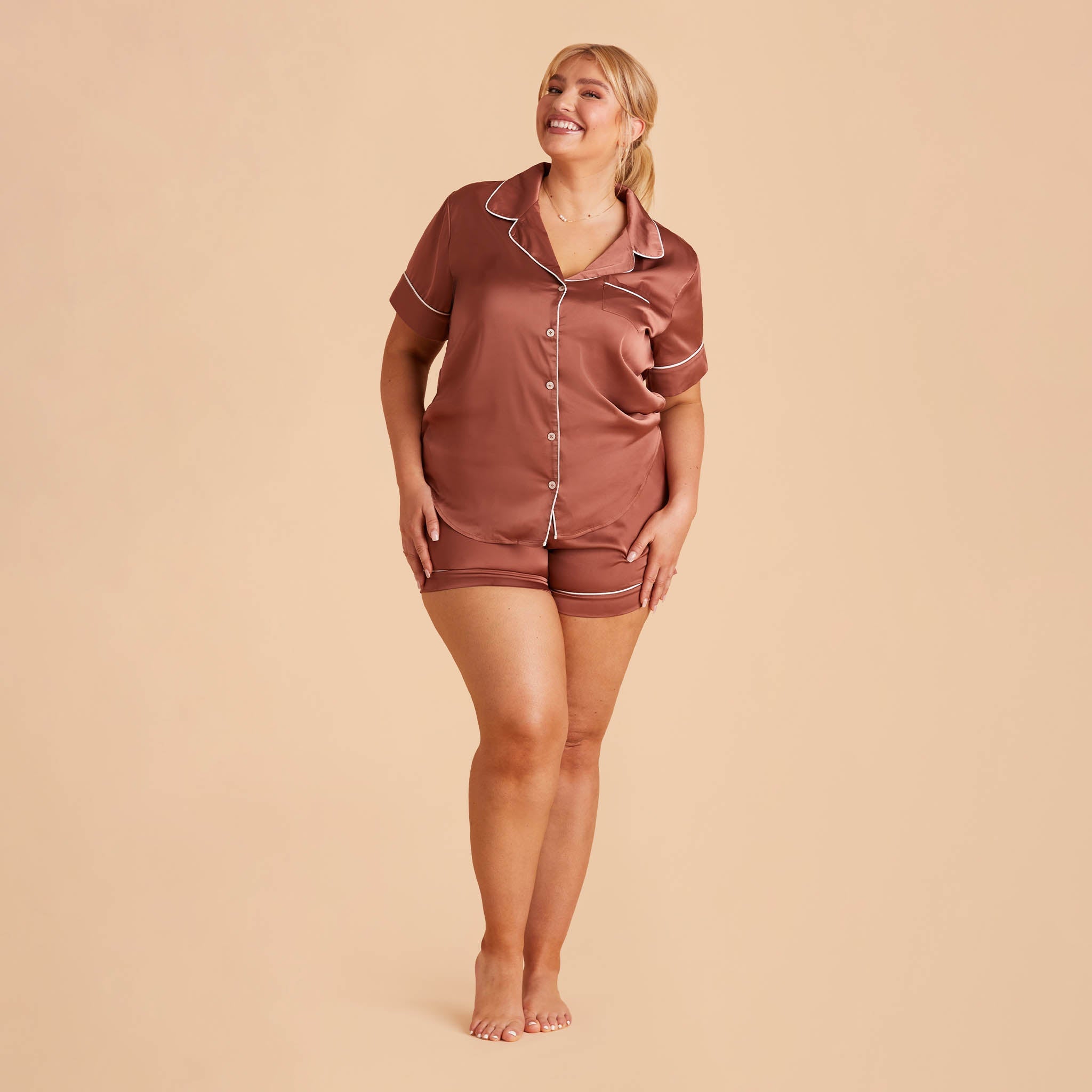 Satin Pajama Top for Women - Short Sleeve & Silky | Jonny Desert Rose