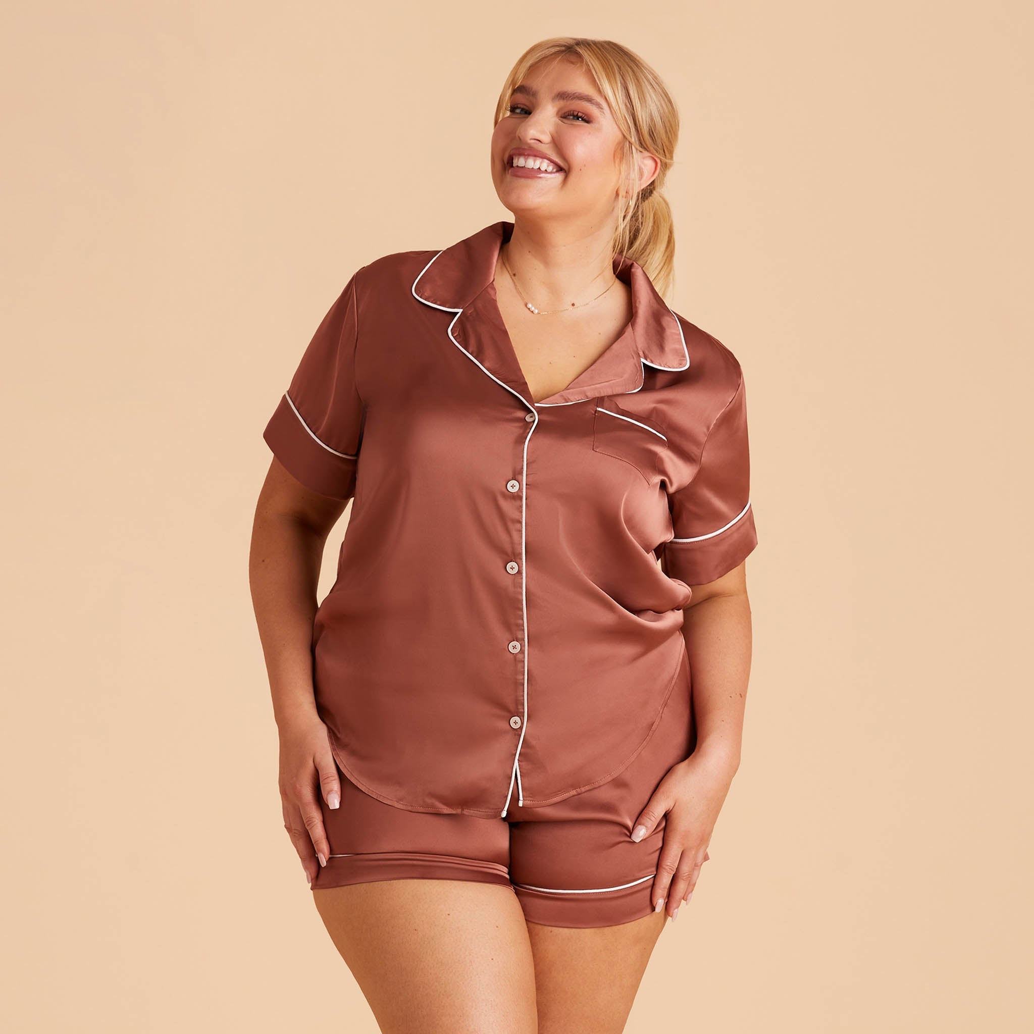 Satin Pajama Top for Women - Short Sleeve & Silky | Jonny Desert Rose